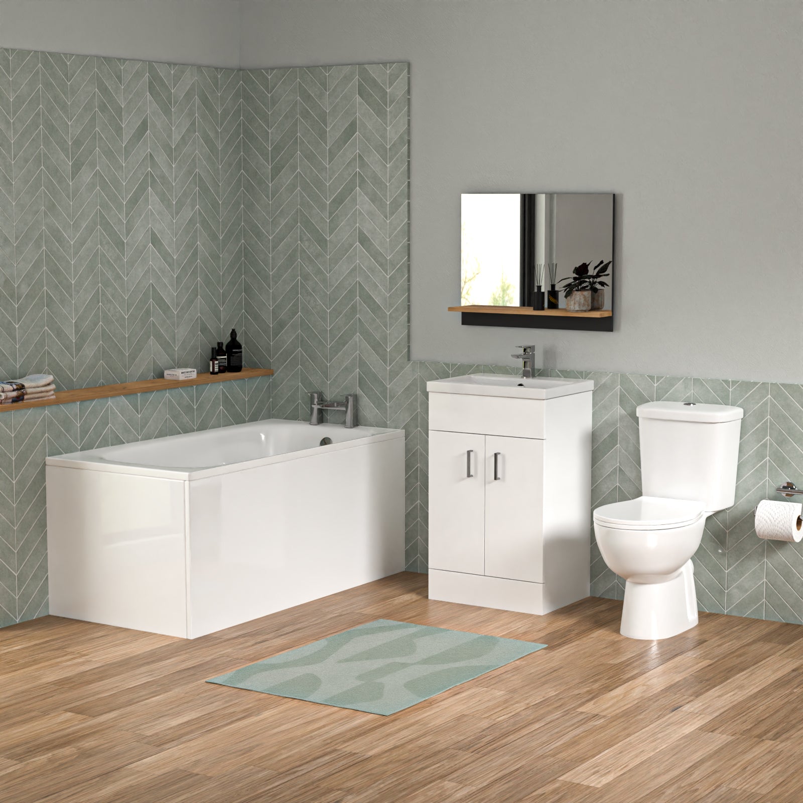 Bathroom Suite 1400mm Round Bathtub With 500mm Freestanding Vanity and Toilet