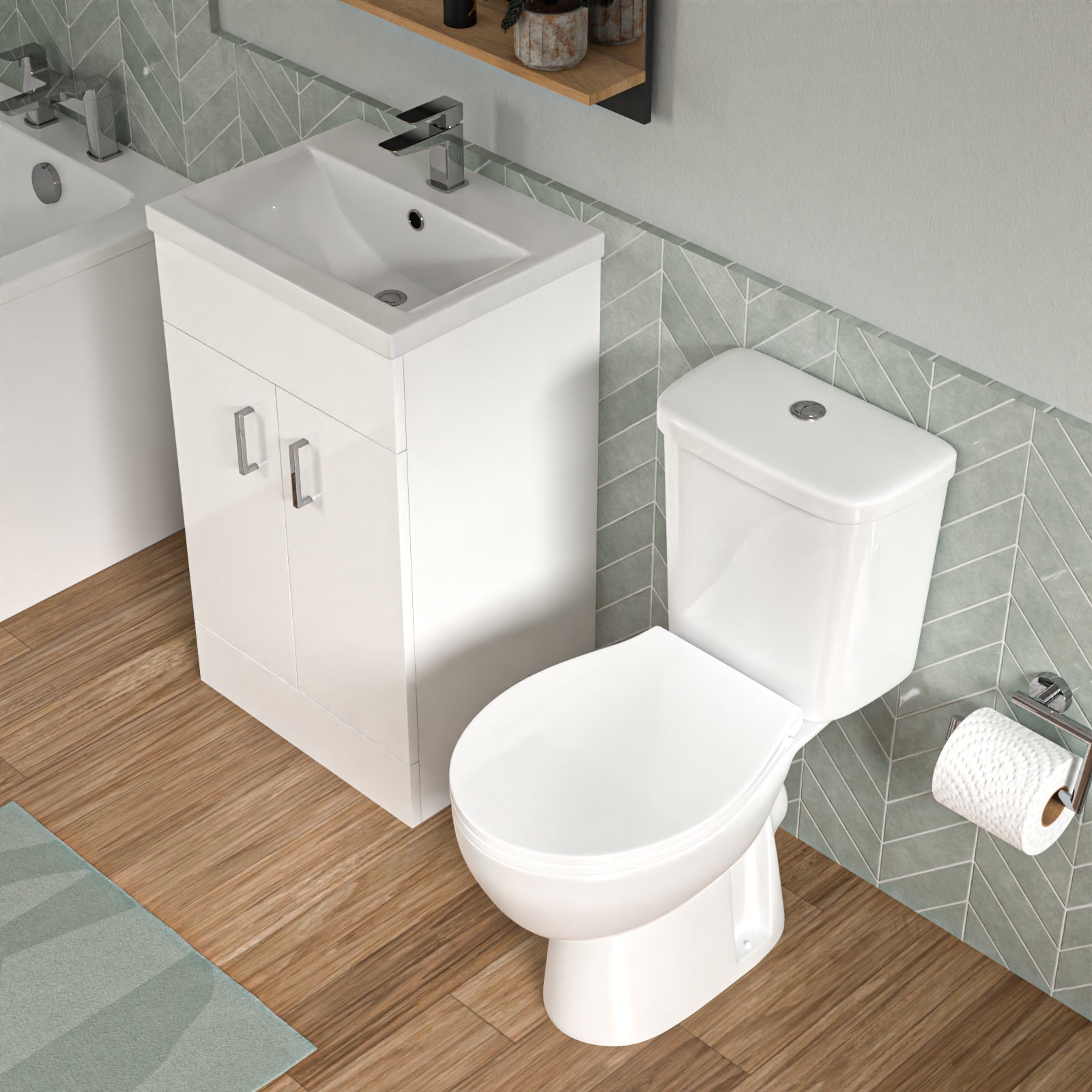 Bathroom Suite 1400mm Square Bathtub With 500mm Freestanding Vanity and Toilet