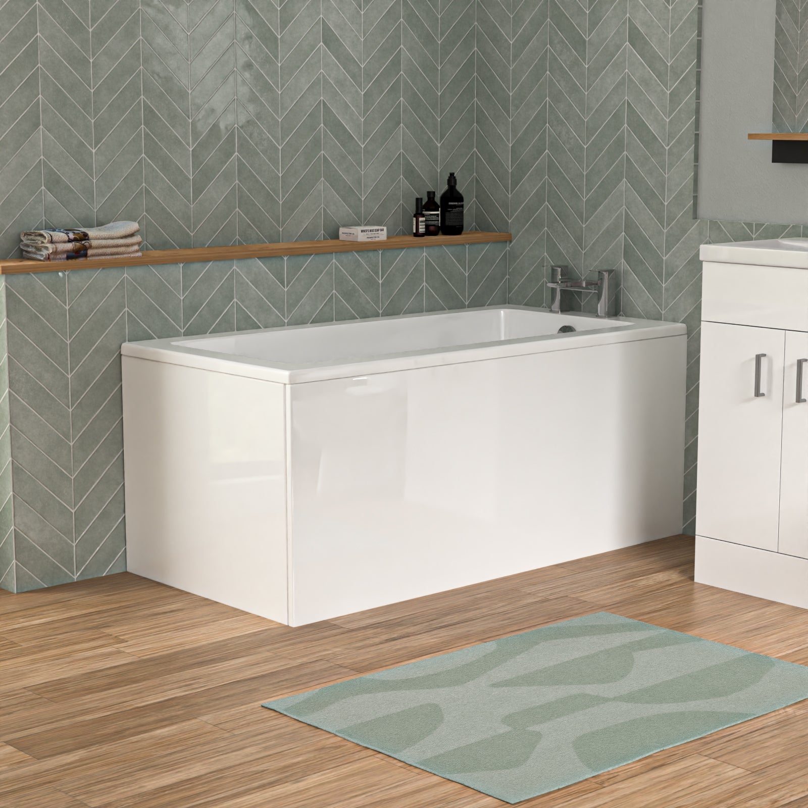 Bathroom Suite 1400mm Square Bathtub With 500mm Freestanding Vanity and Toilet