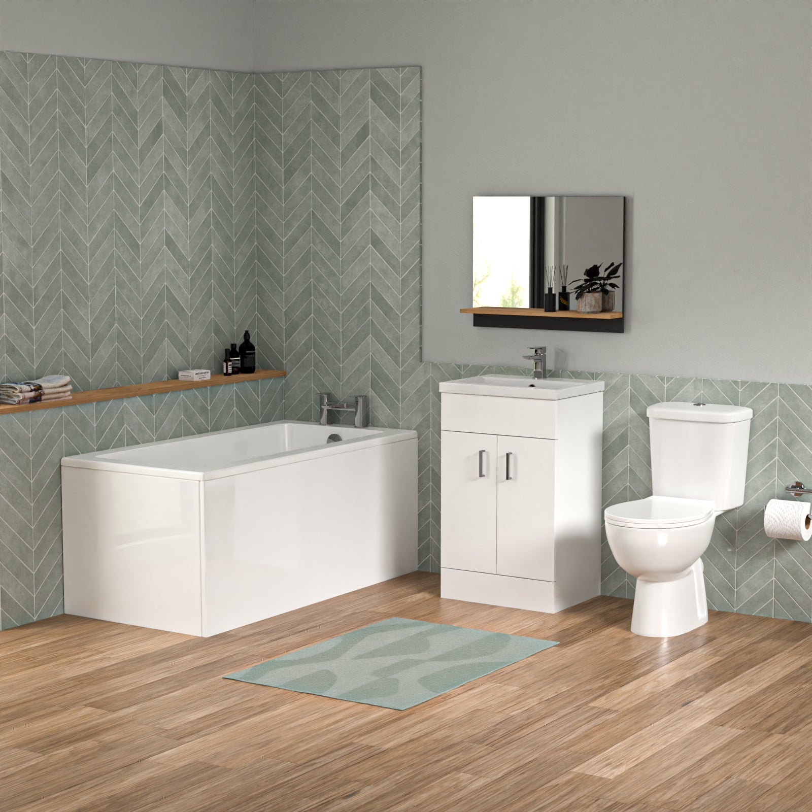 Bathroom Suite 1400mm Square Bathtub With 500mm Freestanding Vanity and Toilet