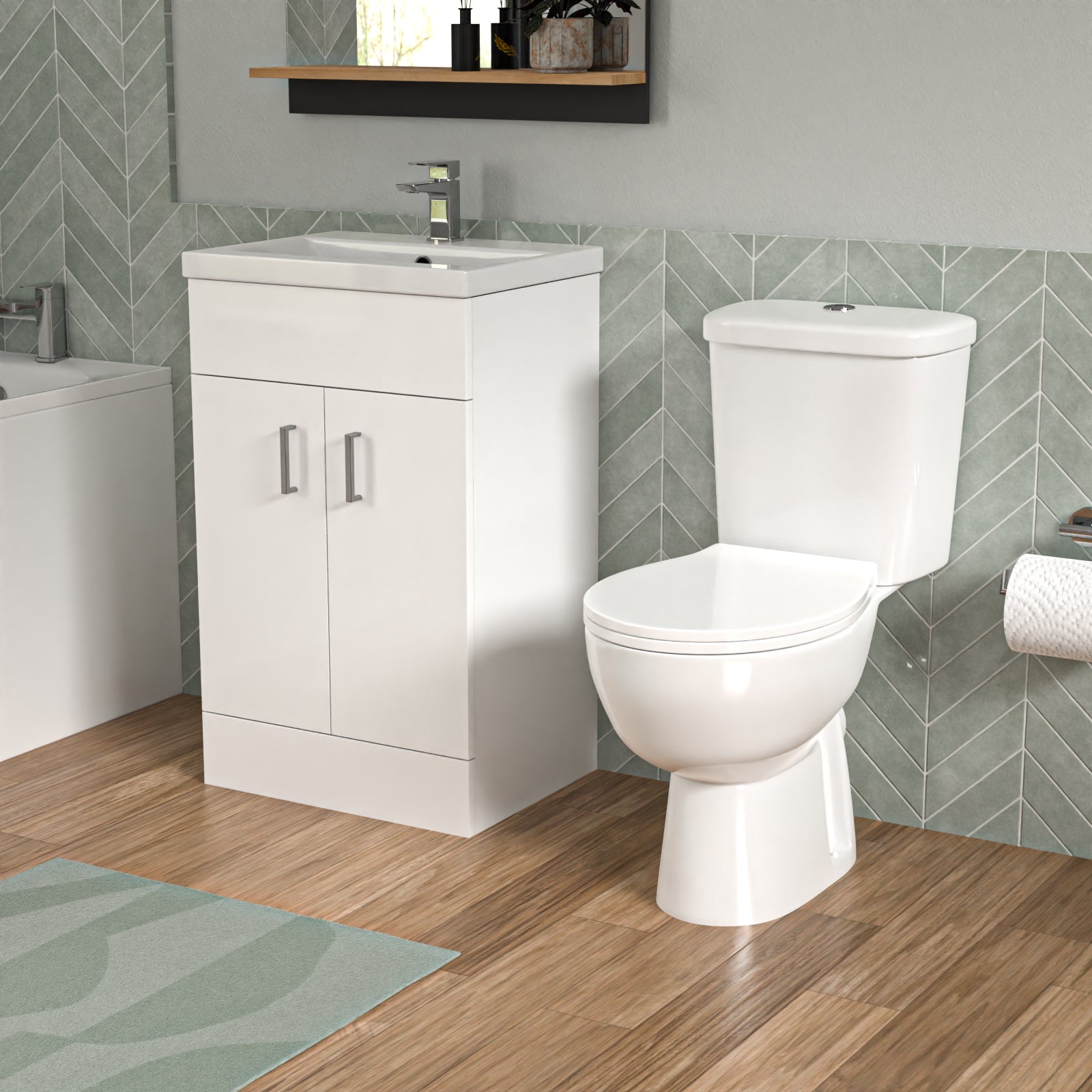 Bathroom Suite 1500mm Round Bathtub With 500mm Freestanding Vanity and Toilet