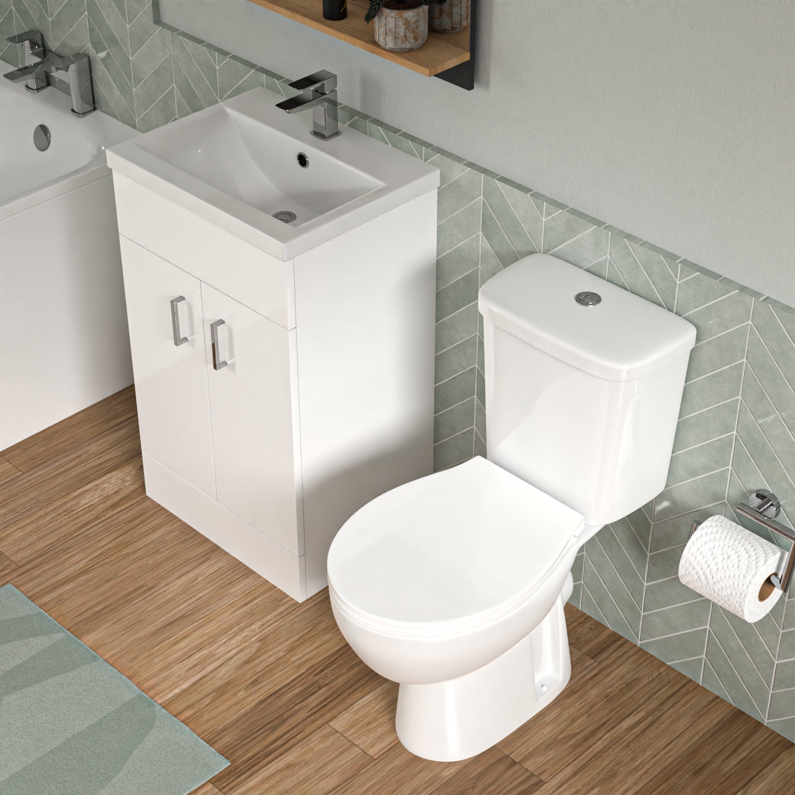 Bathroom Suite 1500mm Round Bathtub With 500mm Freestanding Vanity and Toilet