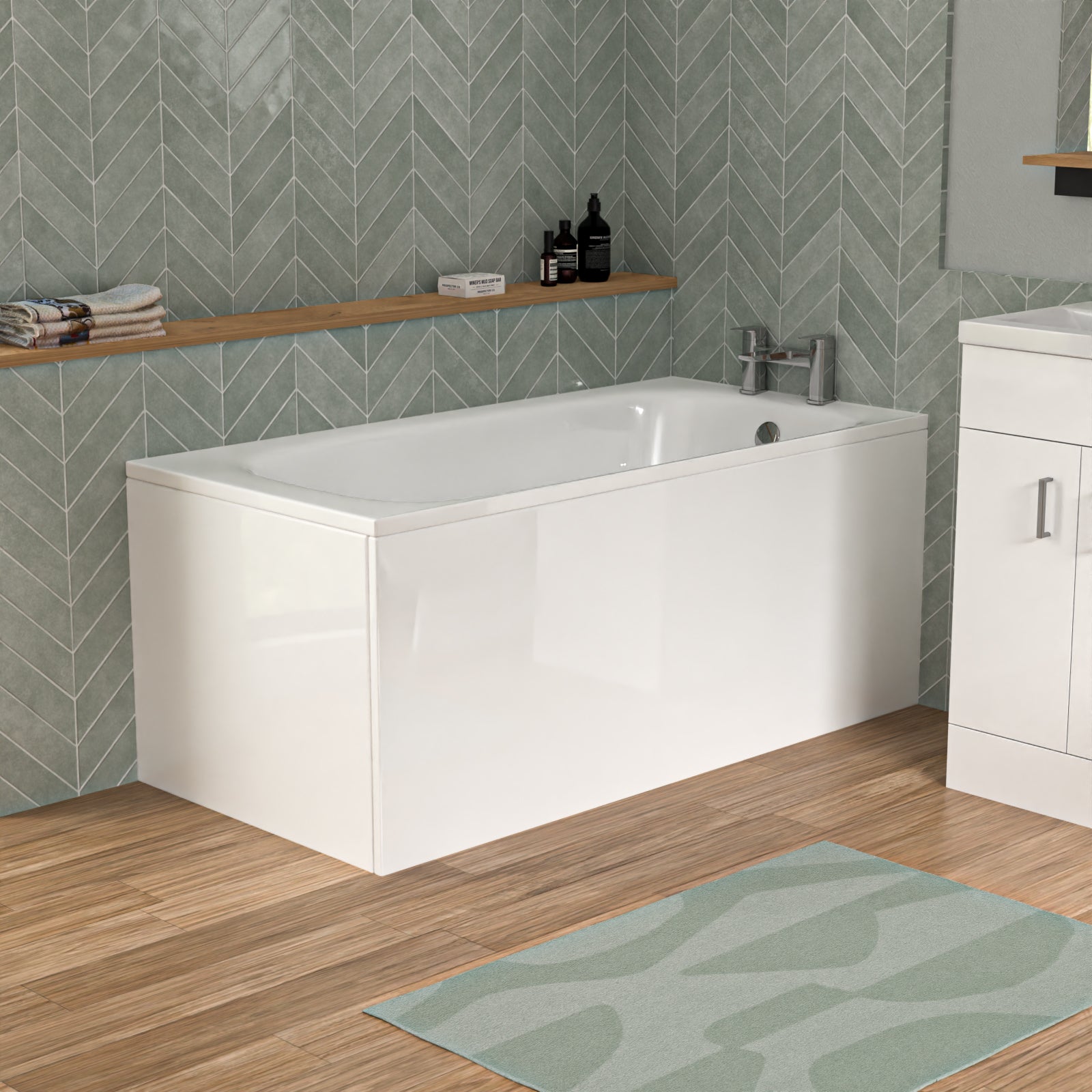 Bathroom Suite 1500mm Round Bathtub With 500mm Freestanding Vanity and Toilet