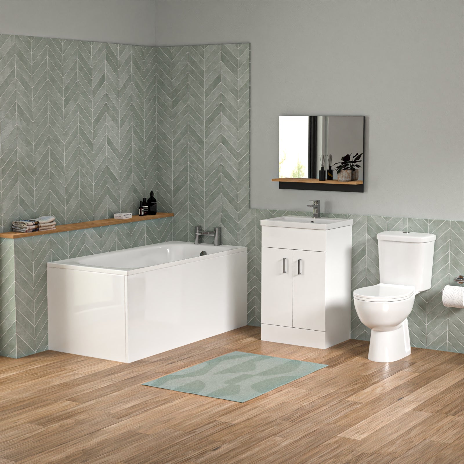 Bathroom Suite 1500mm Round Bathtub With 500mm Freestanding Vanity and Toilet
