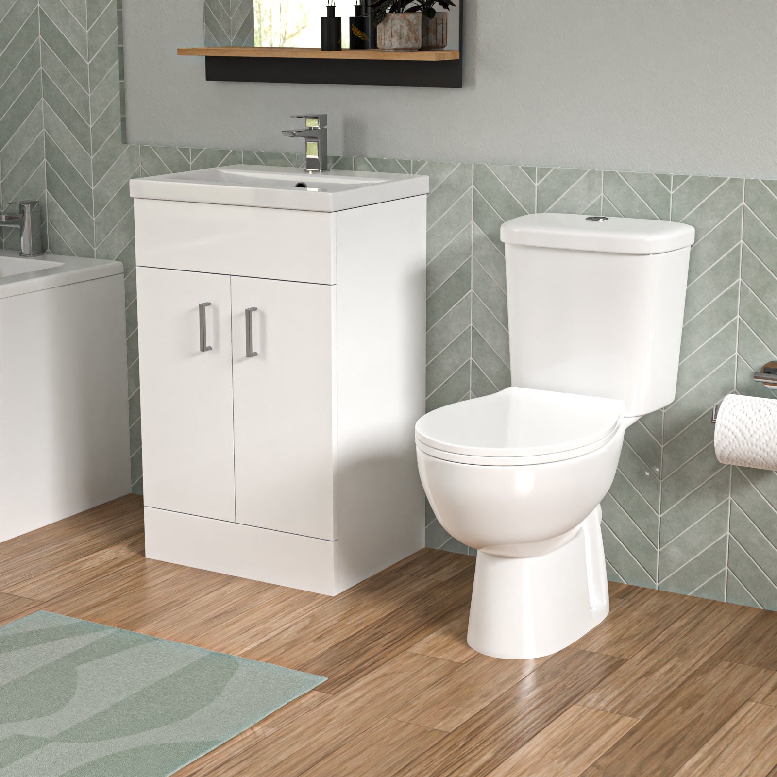 Bathroom Suite 1500mm Square Bathtub With 500mm Freestanding Vanity and Toilet