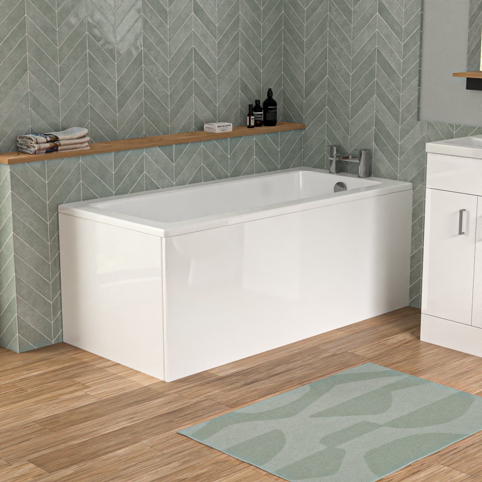 Bathroom Suite 1500mm Square Bathtub With 500mm Freestanding Vanity and Toilet