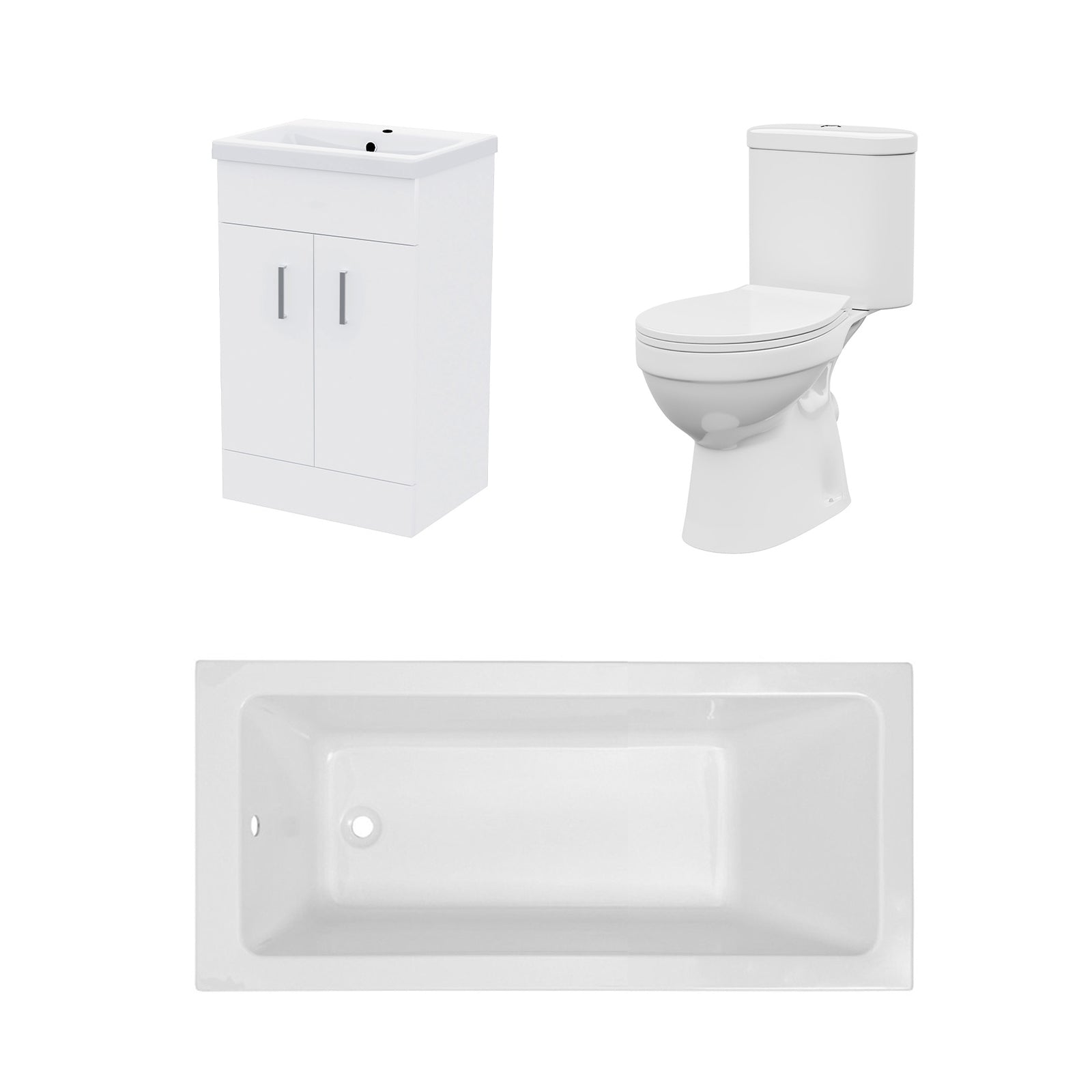 Bathroom Suite 1500mm Square Bathtub With 500mm Freestanding Vanity and Toilet
