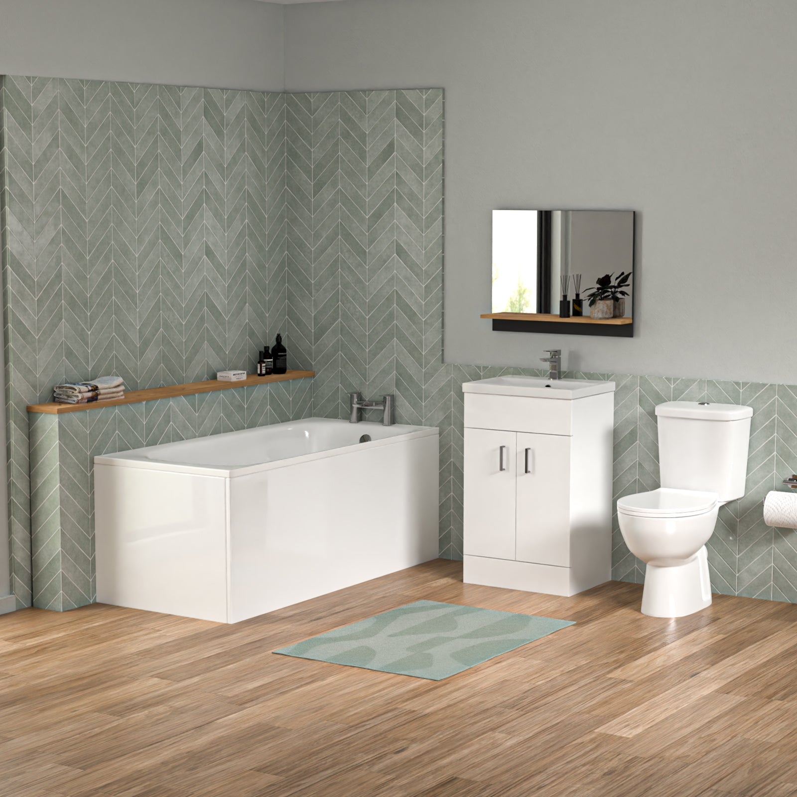 Bathroom Suite 1600mm Round Bathtub With 500mm Freestanding Vanity and Toilet