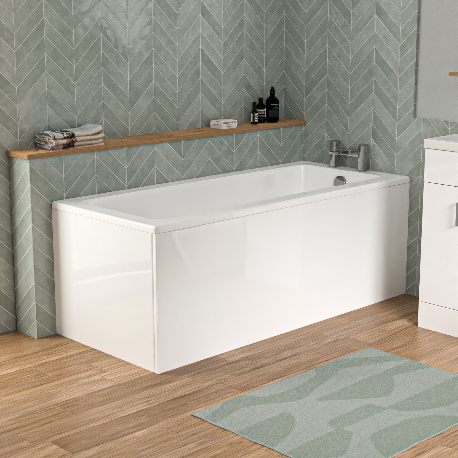 Bathroom Suite 1600mm Square Bathtub With 500mm Freestanding Vanity and Toilet