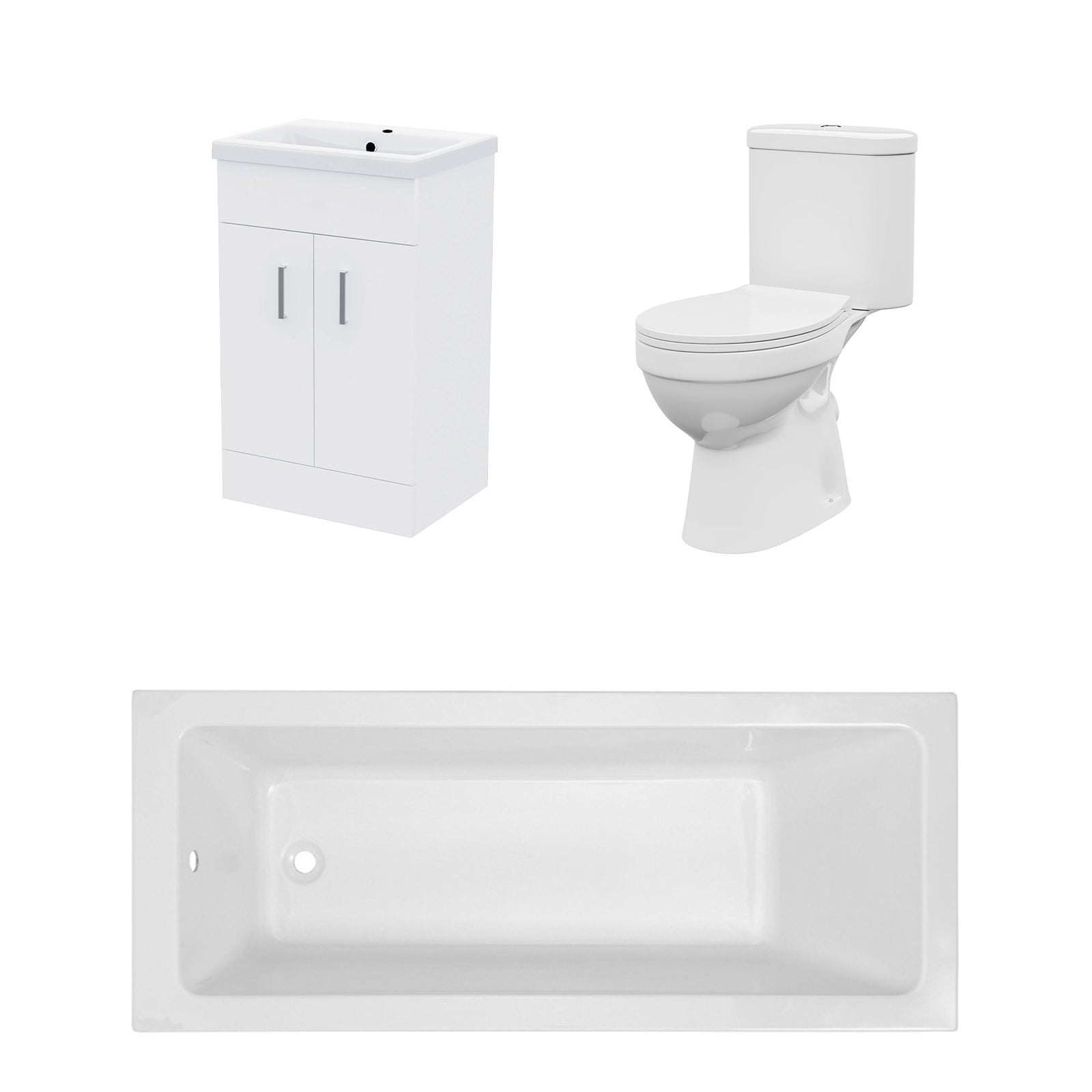 Bathroom Suite 1600mm Square Bathtub With 500mm Freestanding Vanity and Toilet
