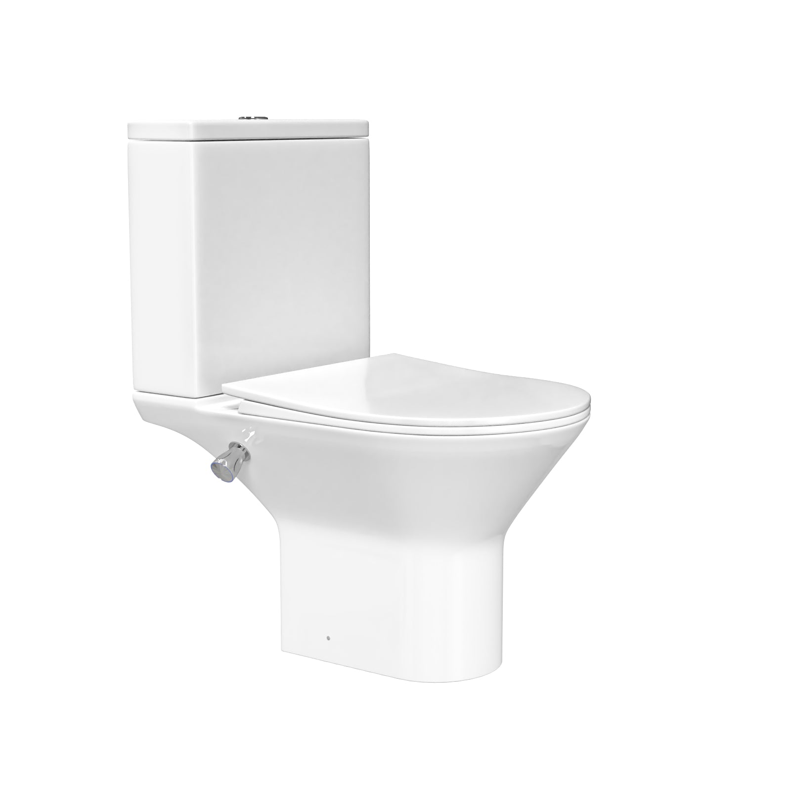 Round Rimless Close Coupled Ceramic Toilet With Integrated Bidet Valve
