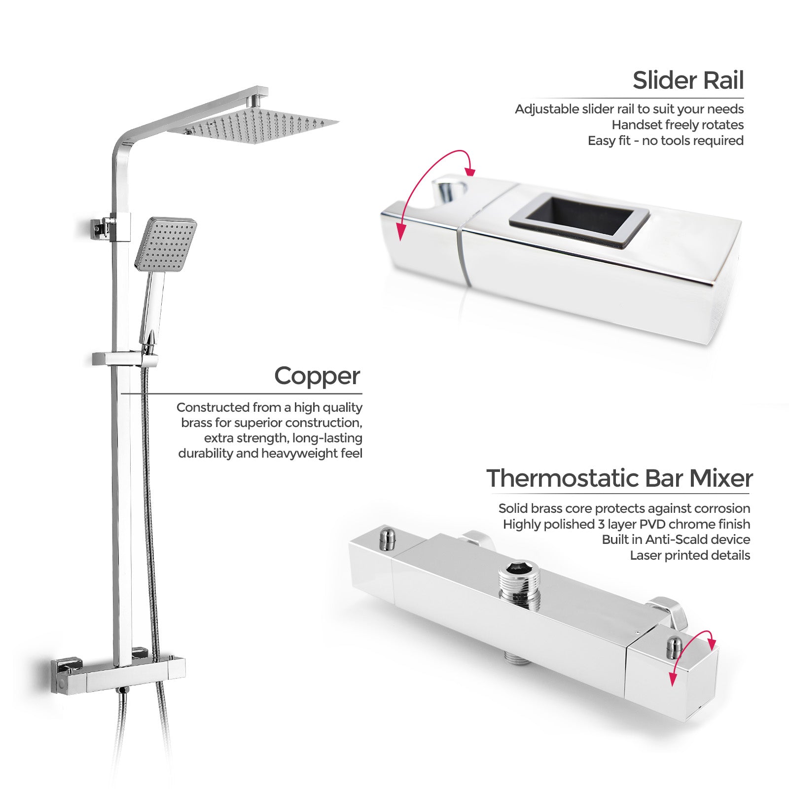 Fawley Square Thermostatic Exposed Twin Head Mixer Shower Set