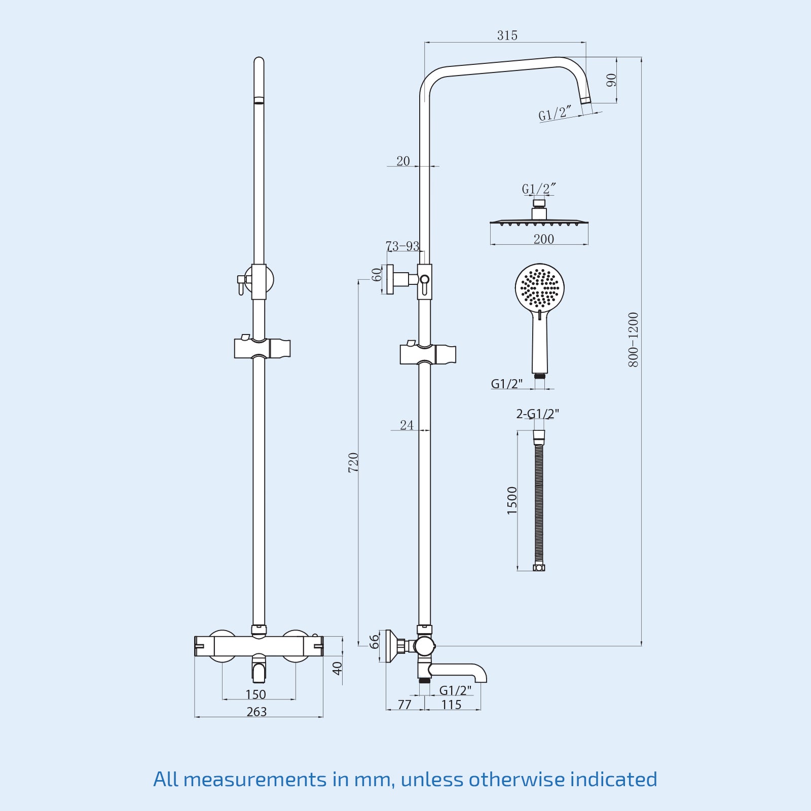 Fawley Round Thermostatic Shower Kit with Bath Filler Chrome