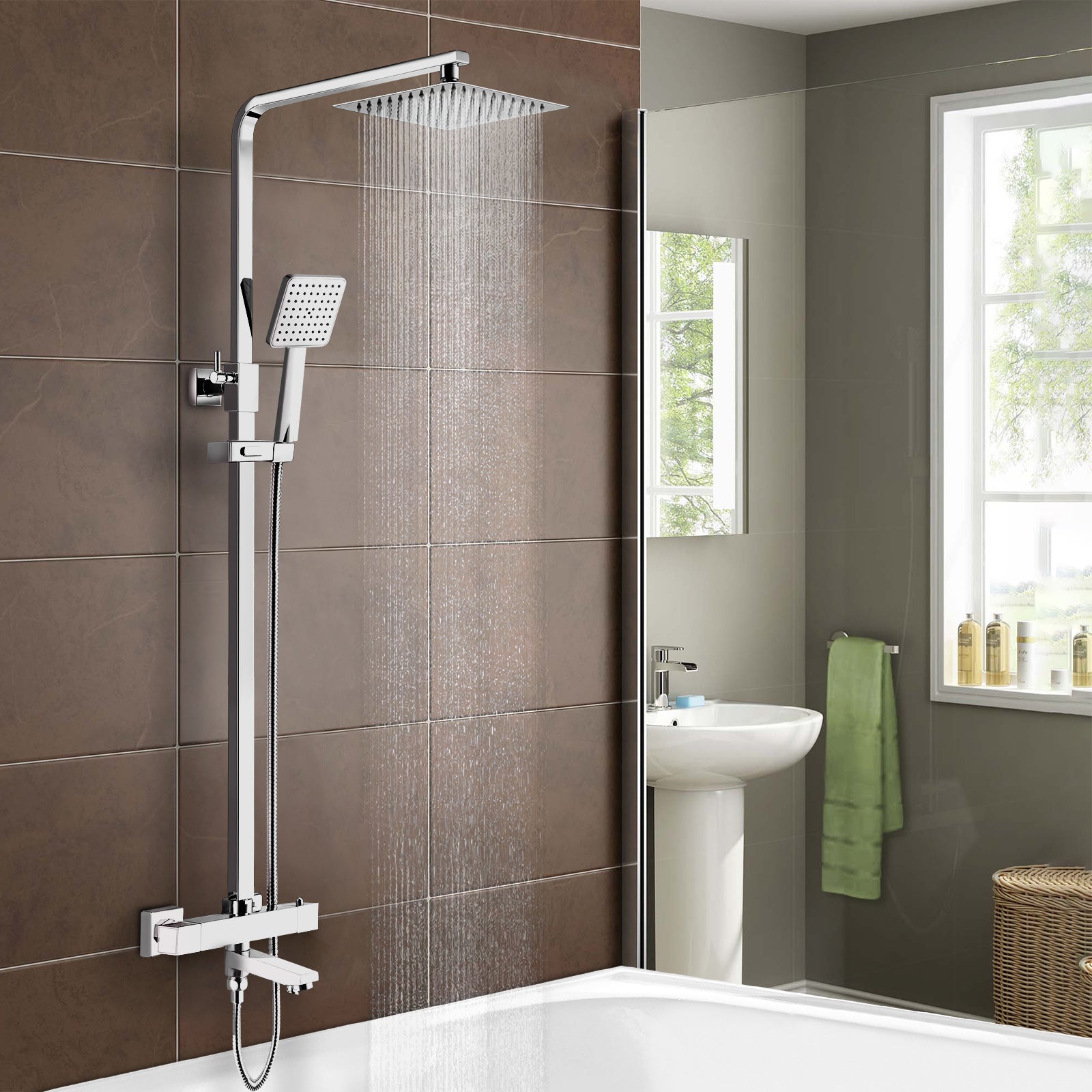 Fawley Square Thermostatic Shower Kit with Bath Filler Chrome