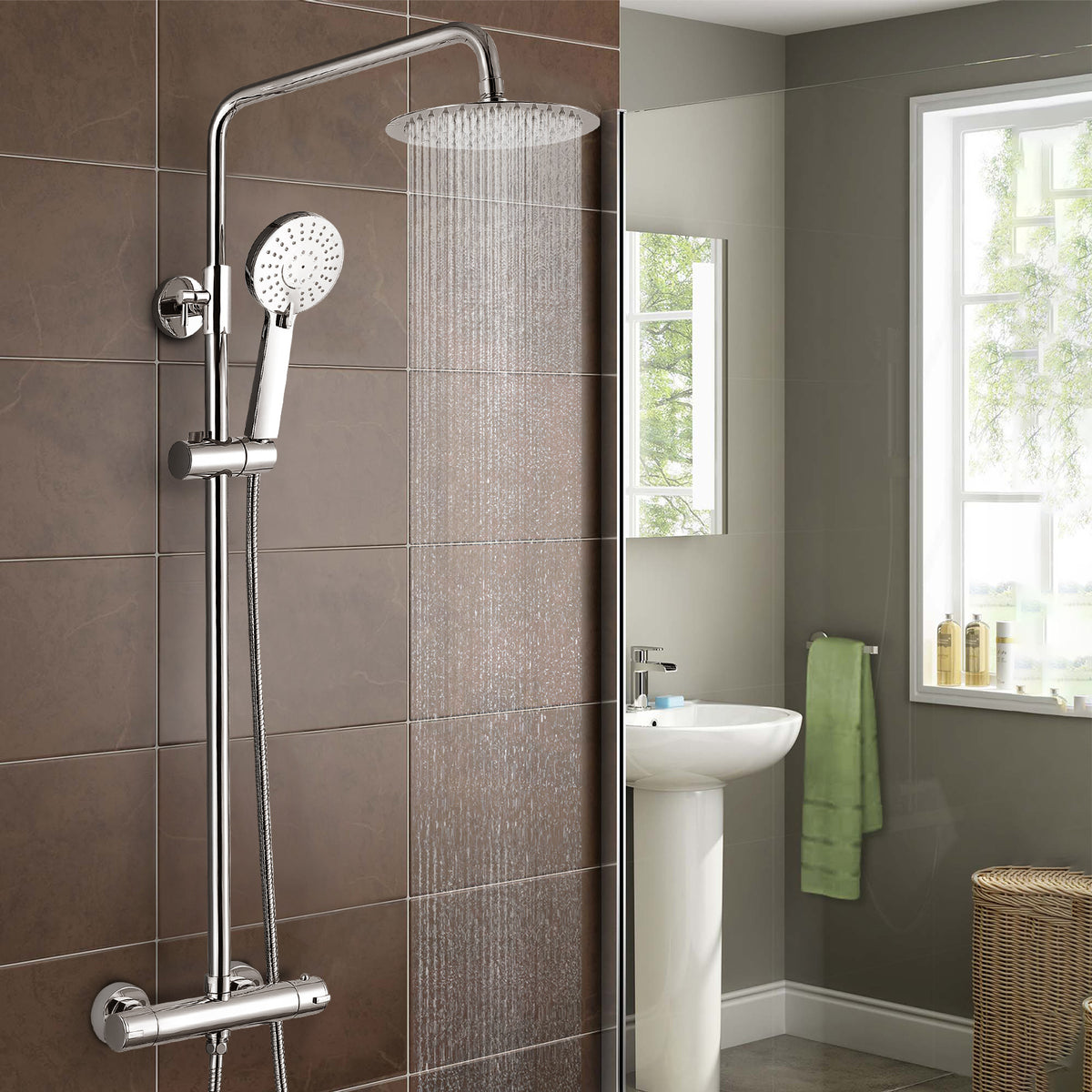 Niki Slim Round Thermostatic Dual Control Twin Head Shower Mixer Thermostatic