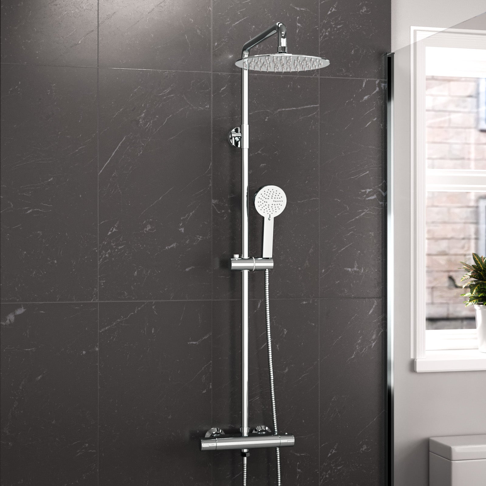 Modern Round Exposed Thermostatic Mixer Shower Set With Shower Head and Handheld