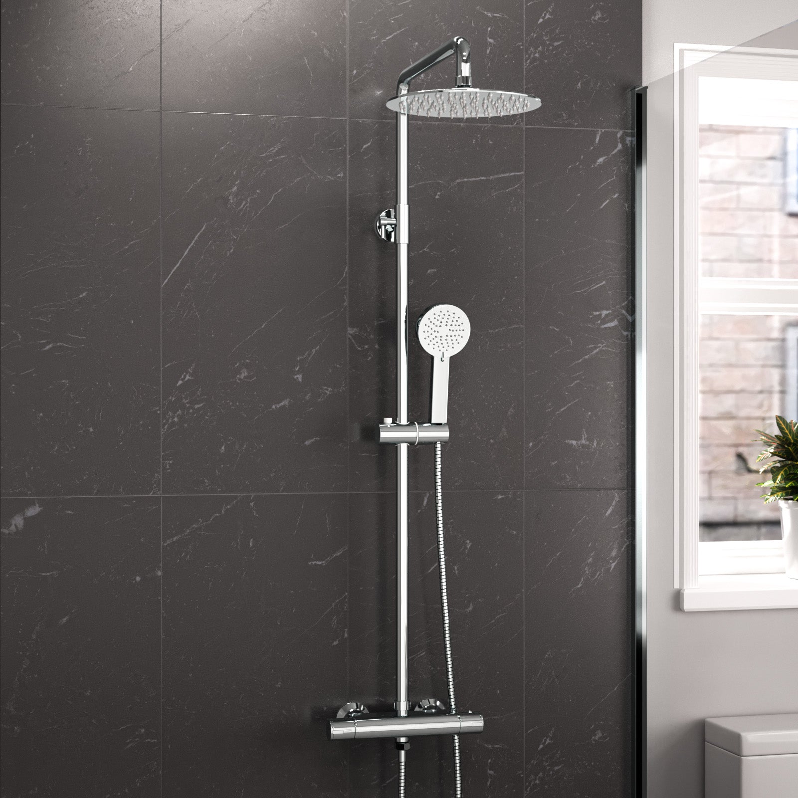 Modern Round Exposed 2 Way Thermostatic Mixer Shower Set With Easy Fittings