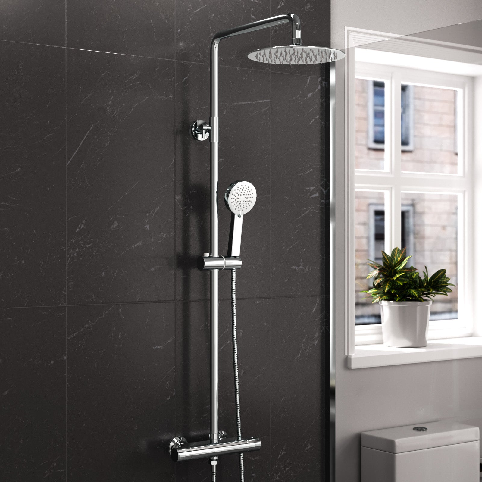 Modern Round Exposed Thermostatic Mixer Shower Set With Shower Head and Handheld