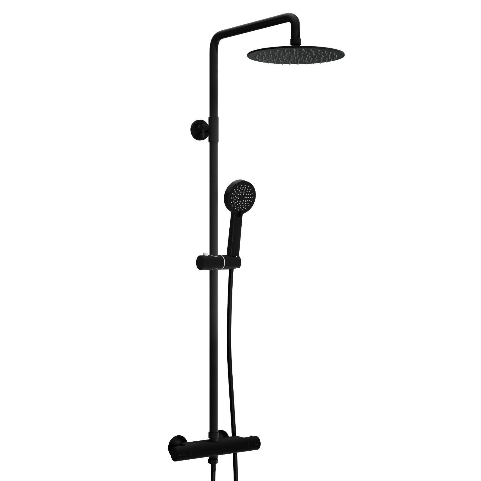 Modern Round Matte Black Exposed Thermostatic Mixer Shower Set With Shower Head and Handheld