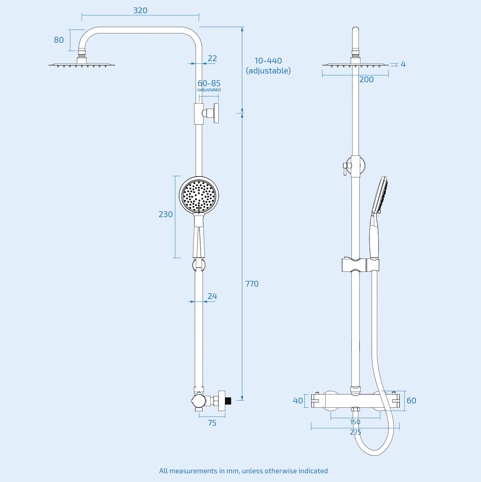 Modern Round Matte Black Exposed Thermostatic Mixer Shower Set With Shower Head and Handheld