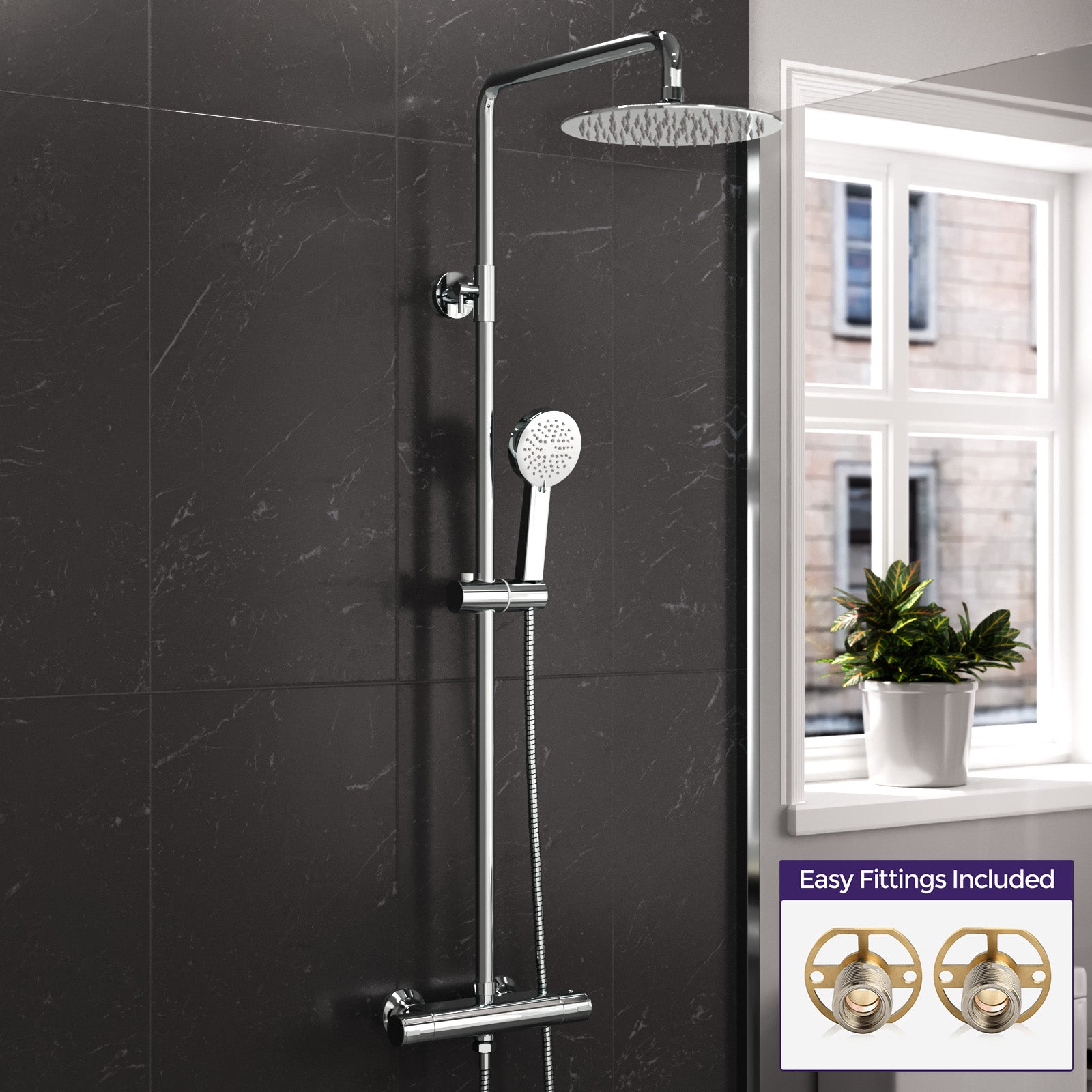 Modern Round Exposed 2 Way Thermostatic Mixer Shower Set With Easy Fittings