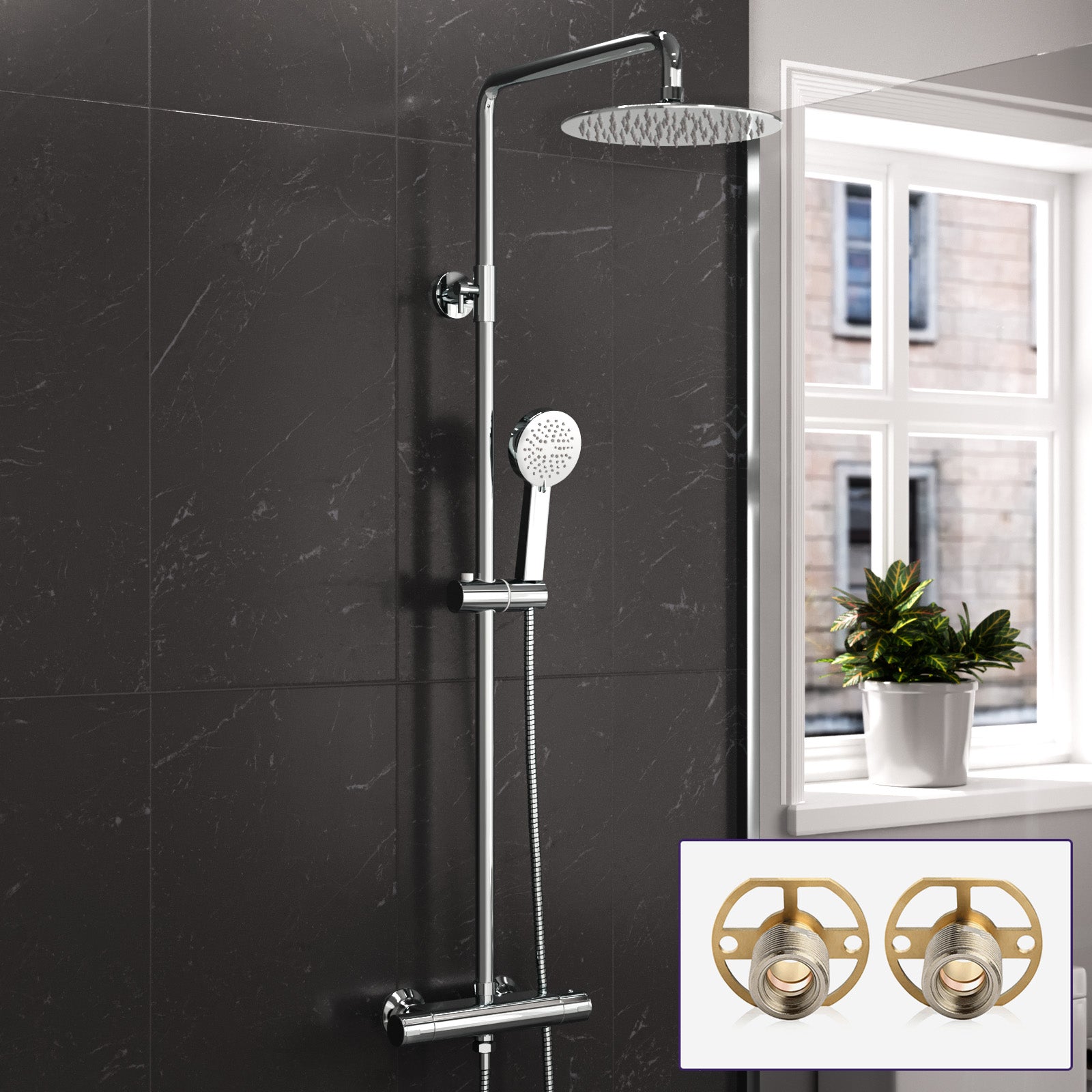 Modern Round Exposed 2 Way Thermostatic Mixer Shower Set With Easy Fittings