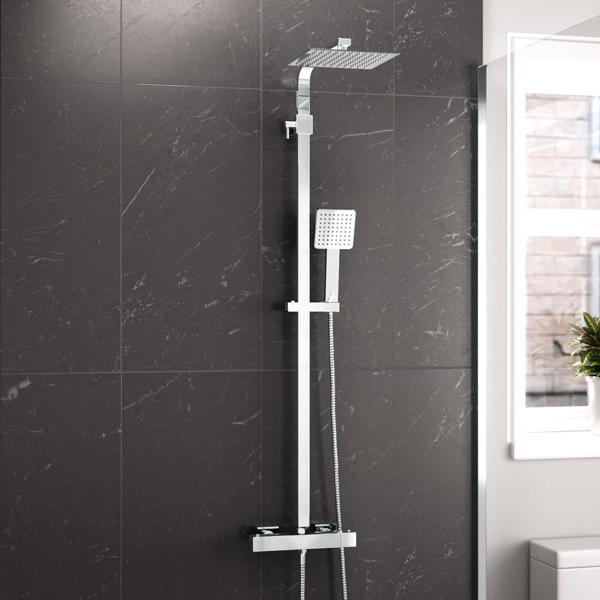 Modern Square Exposed Thermostatic Mixer Shower Set  Shower Head and Handheld