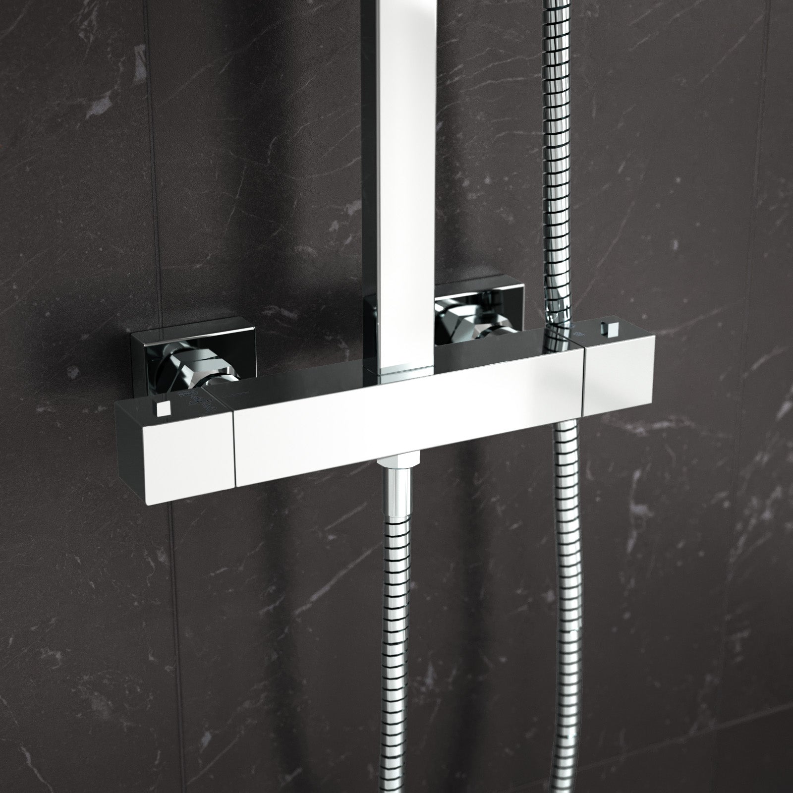 Modern Square Exposed Thermostatic Mixer Shower Set  Shower Head and Handheld