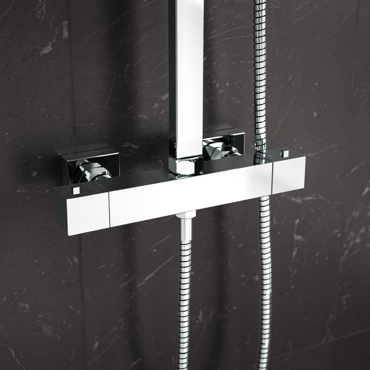 Modern Square Exposed Thermostatic Mixer Shower Set  Shower Head and Handheld