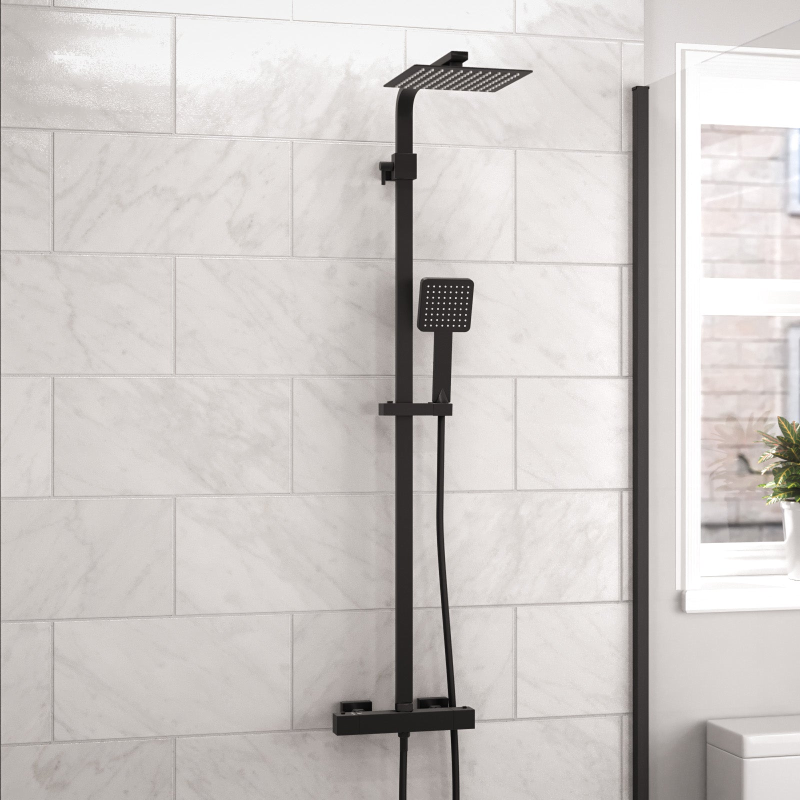 Modern Square Matte Black Exposed Thermostatic Mixer Shower Set With Easy Fittings