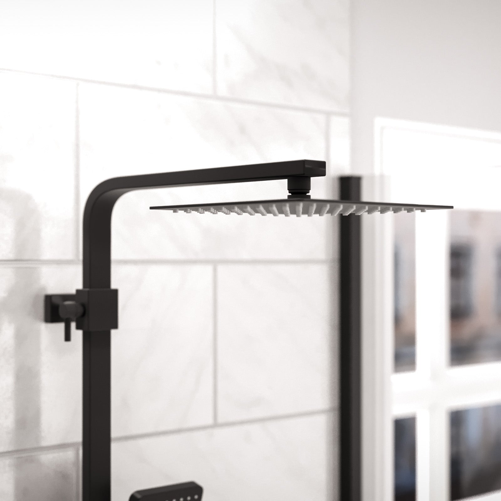 Modern Square Matte Black Exposed Thermostatic Mixer Shower Set With Shower Head and Handheld