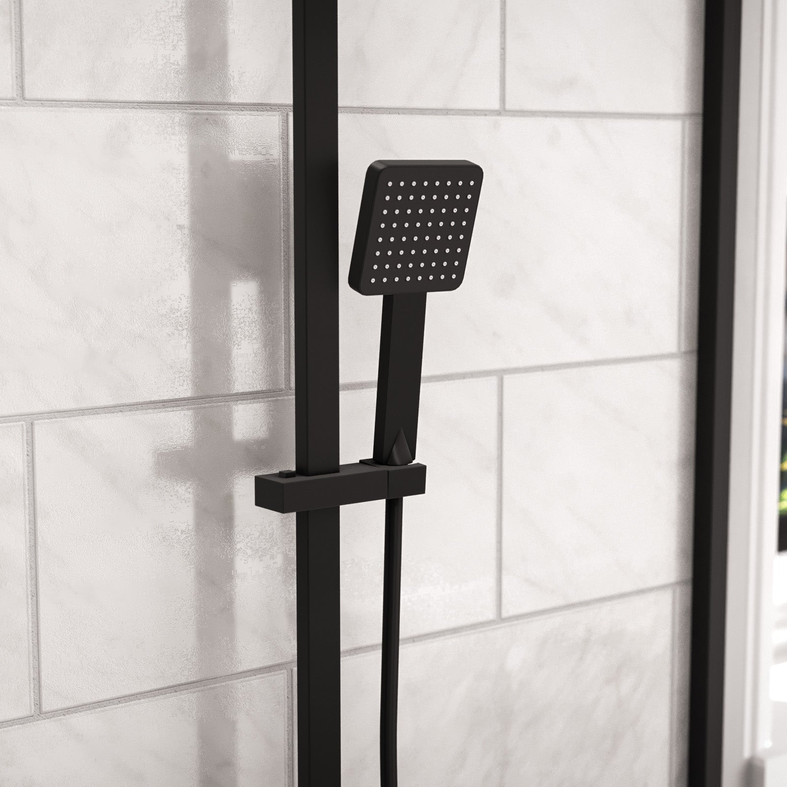 Modern Square Matte Black Exposed Thermostatic Mixer Shower Set With Shower Head and Handheld