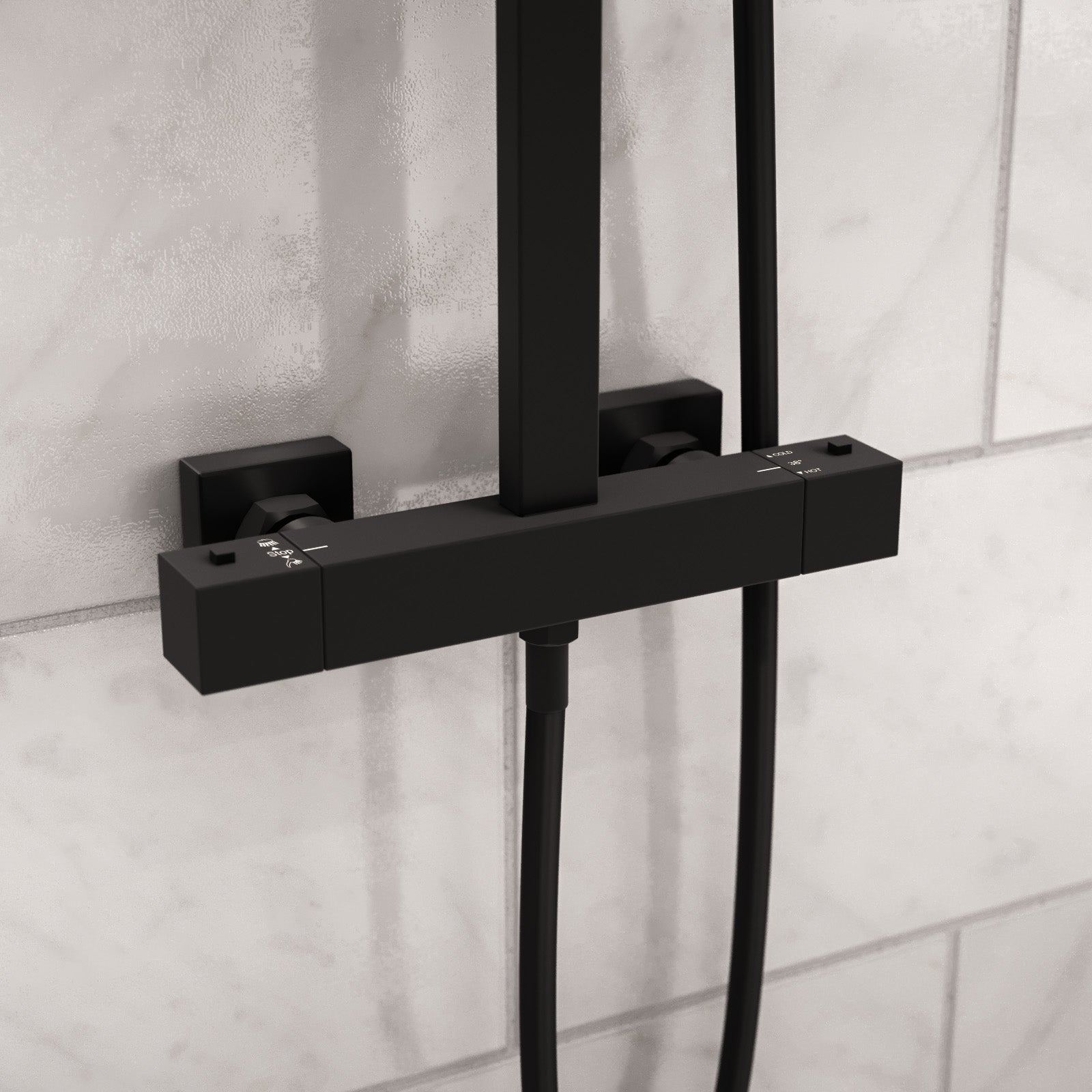 Modern Square Matte Black Exposed Thermostatic Mixer Shower Set With Easy Fittings