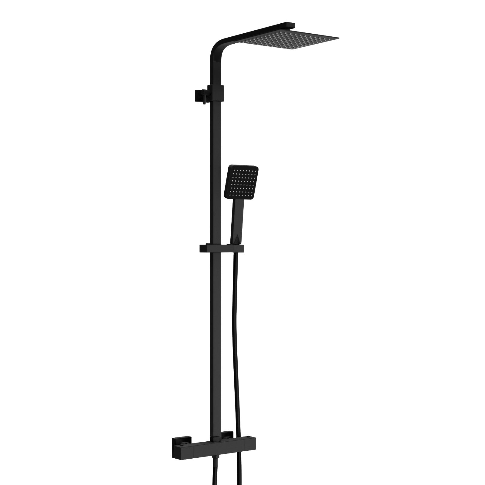 Modern Square Matte Black Exposed Thermostatic Mixer Shower Set With Shower Head and Handheld