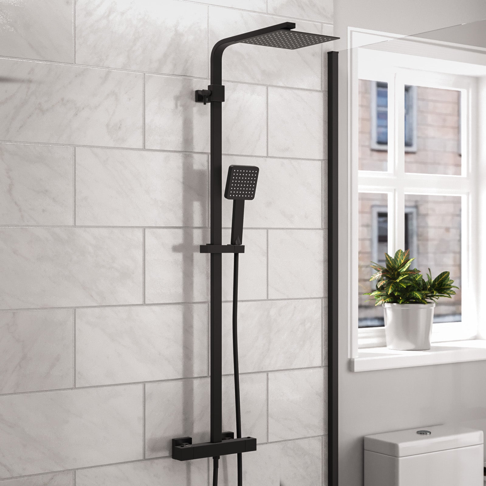 Modern Square Matte Black Exposed Thermostatic Mixer Shower Set With Easy Fittings