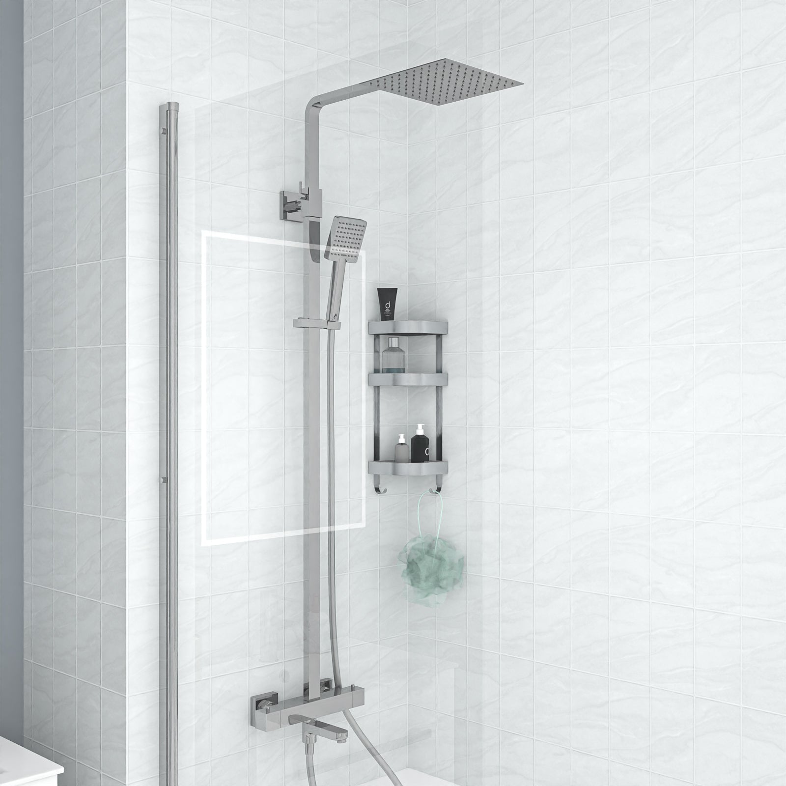 Square Exposed Thermostatic Dual Control Shower Mixer Riser Rail Kit