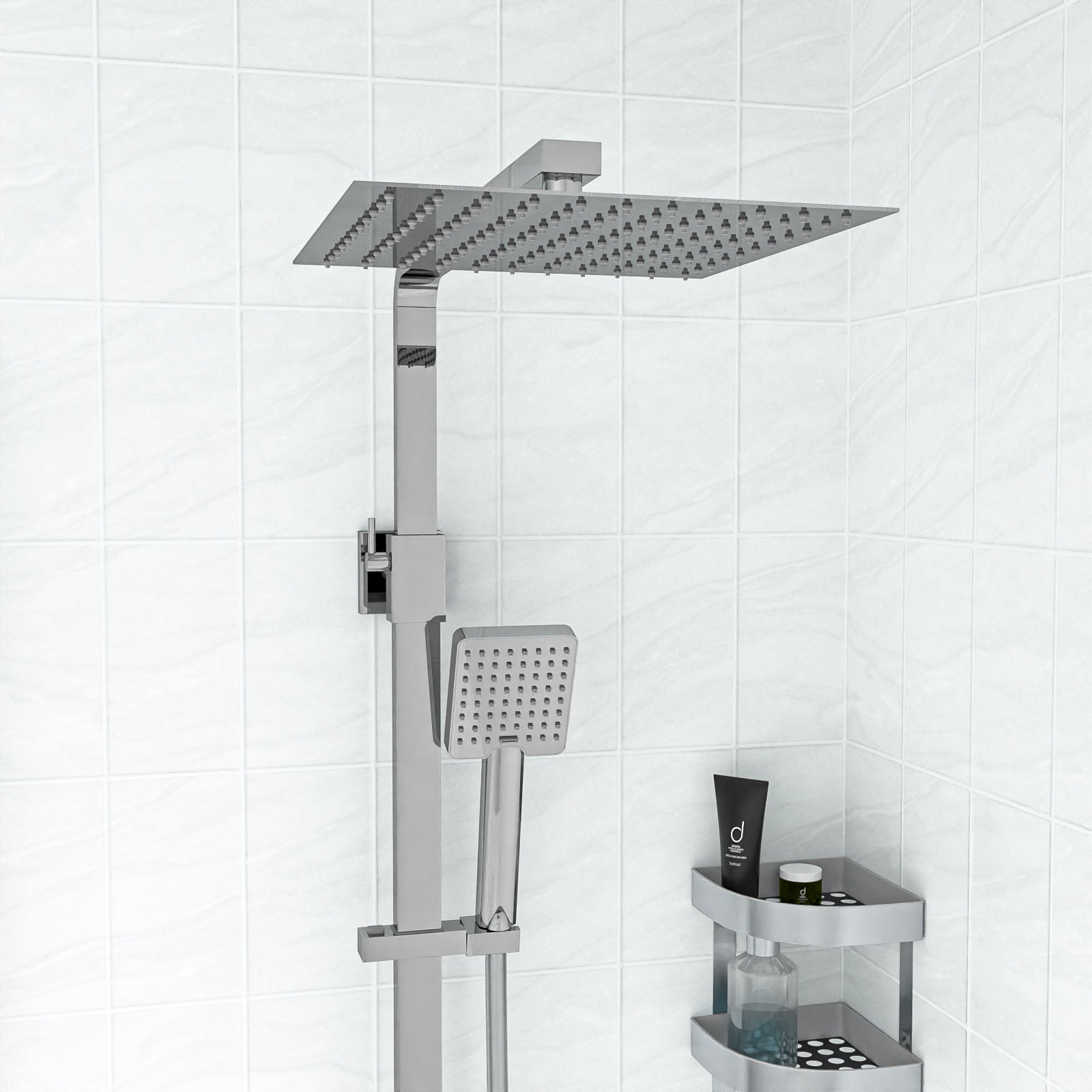 Square Exposed Thermostatic Dual Control Shower Mixer Riser Rail Kit