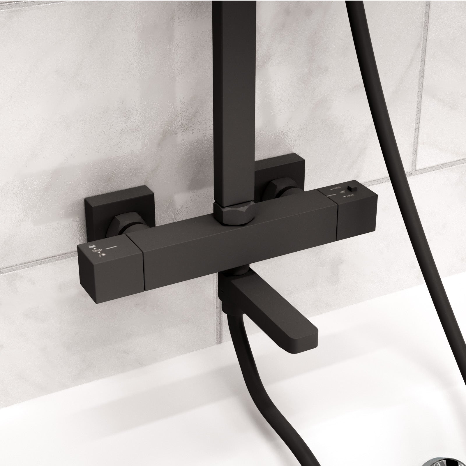 3 Way Exposed Thermostatic Shower Mixer Twin Head Valve - Matte Black