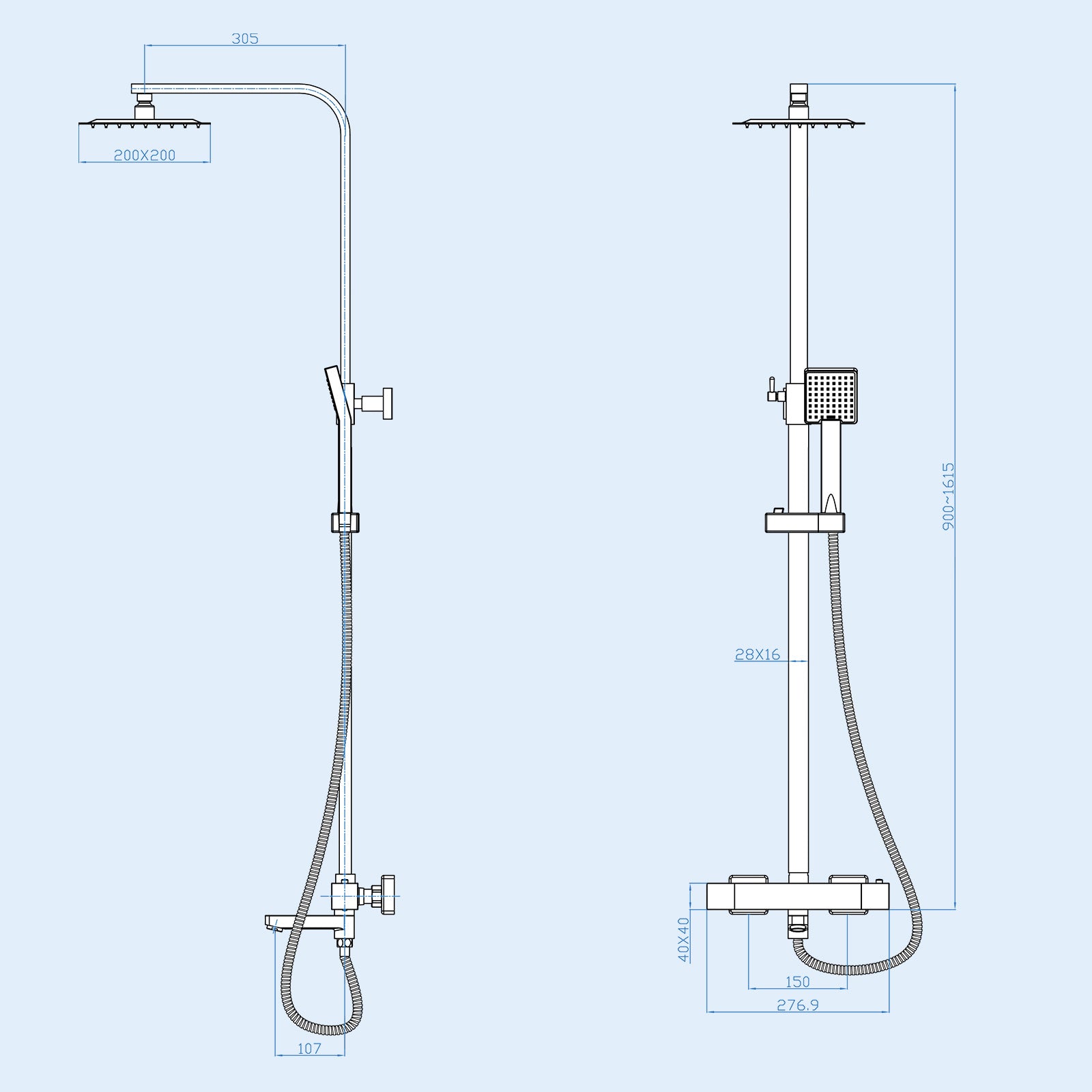 3 Way Exposed Thermostatic Shower Mixer Twin Head Valve - Matte Black