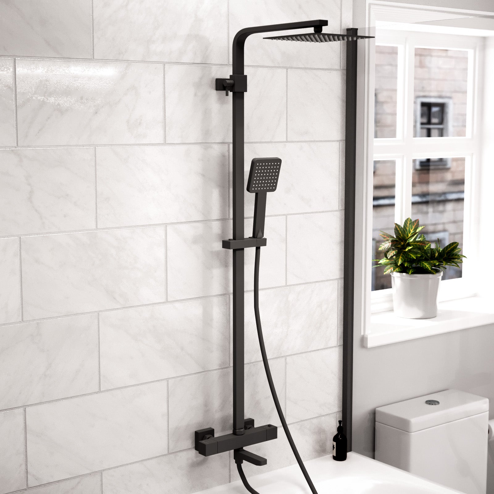 3 Way Exposed Thermostatic Shower Mixer Twin Head Valve - Matte Black