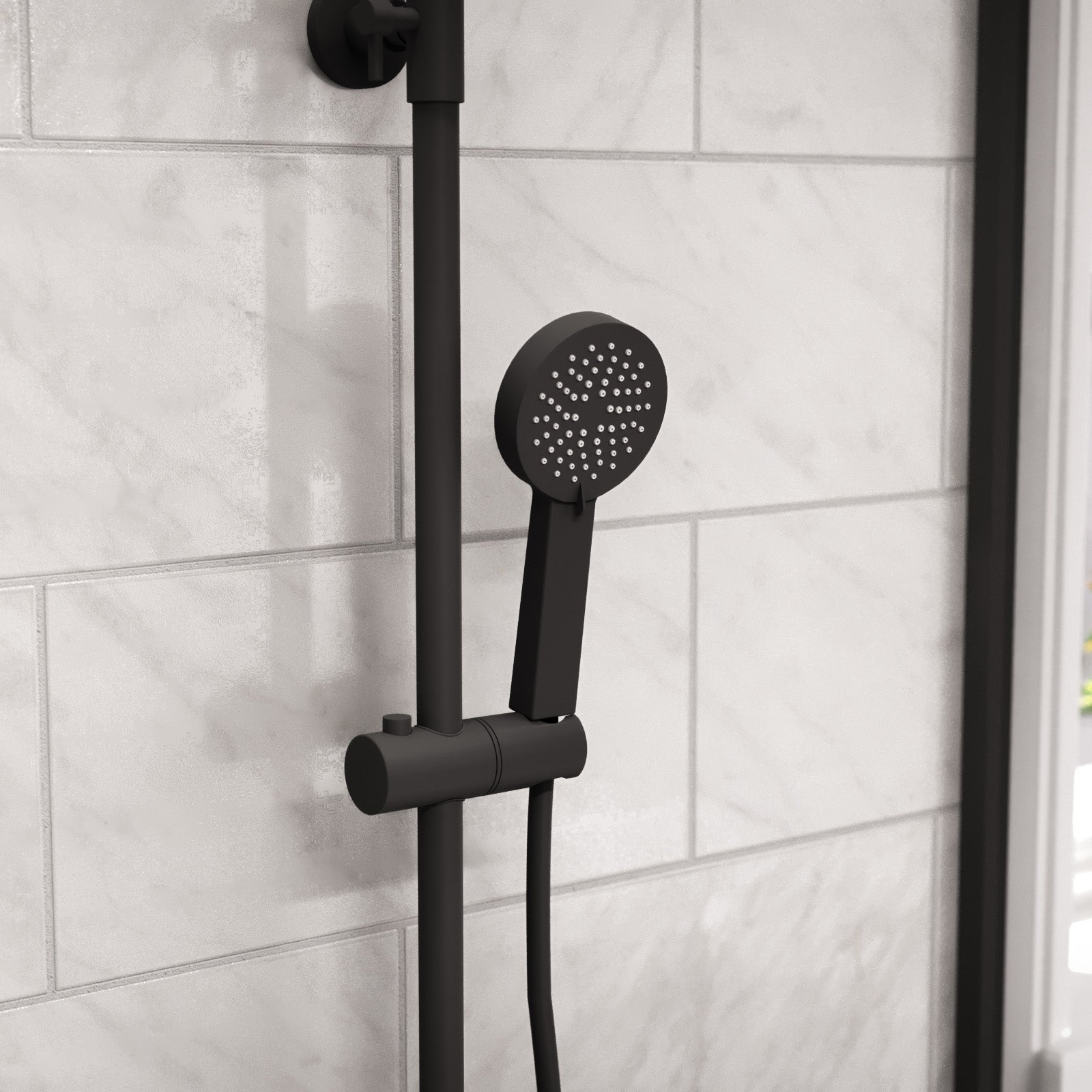 Round 3 Way Thermostatic Shower Kit with Bath Filler - Matte Black