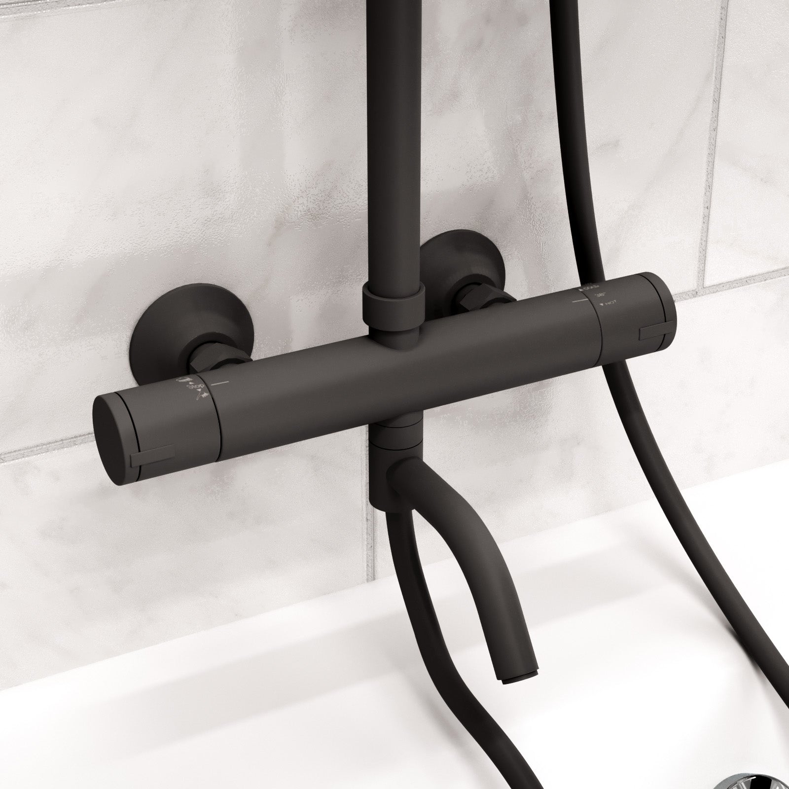 Round 3 Way Thermostatic Shower Kit with Bath Filler - Matte Black