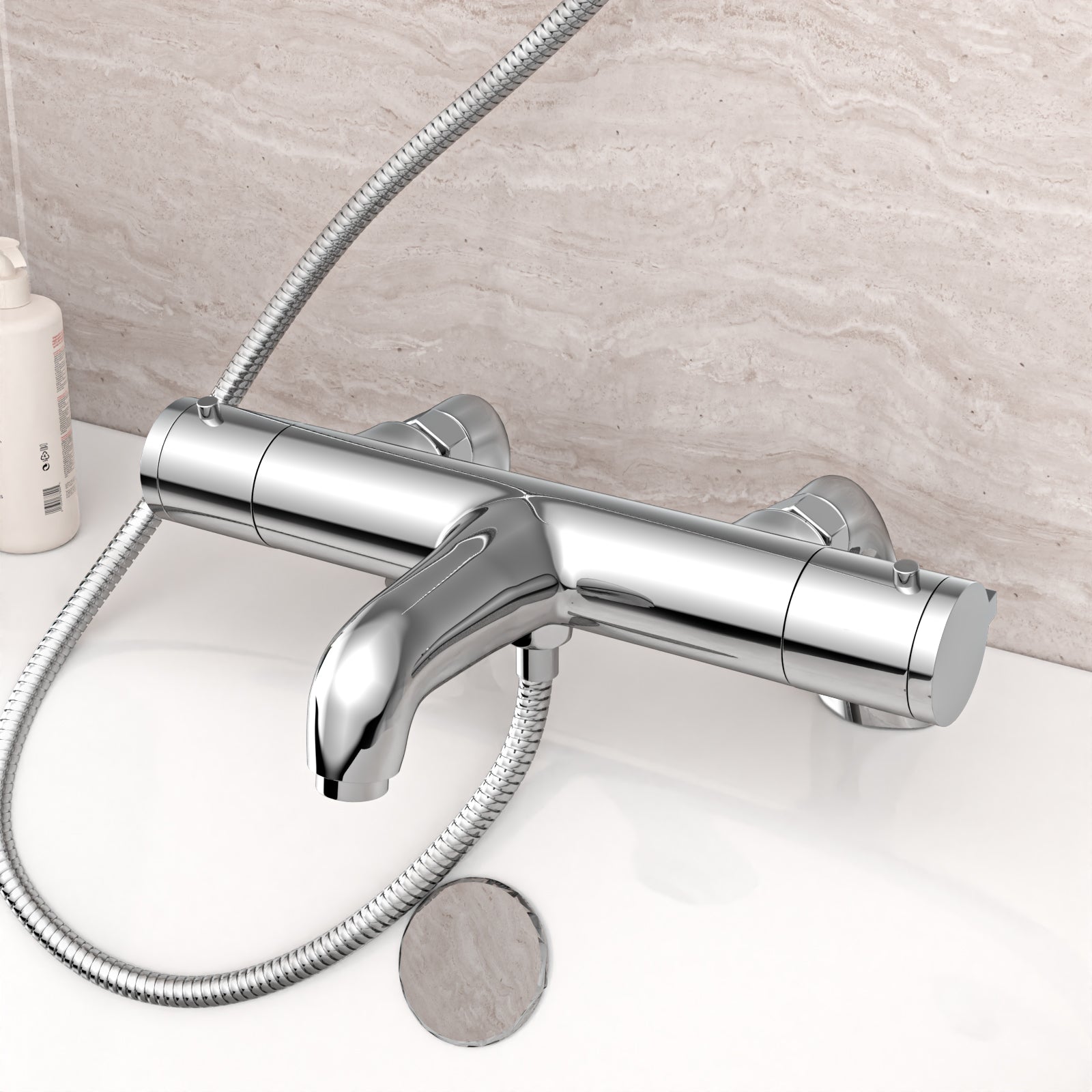 Chrome Exposed Bath Shower Mixer Tap Deck Mounted Kit Set