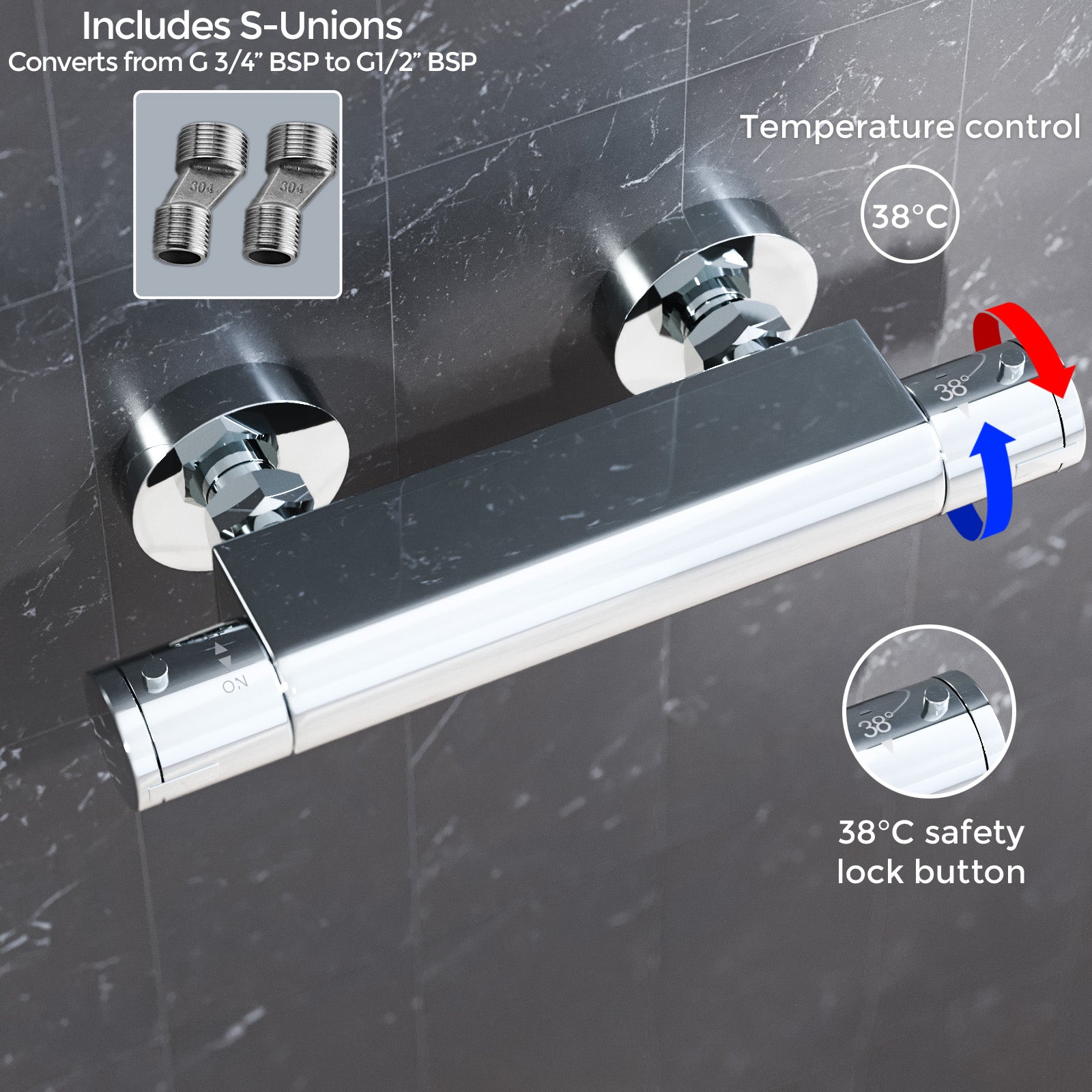 Round Chrome Thermostatic Shower Bar Valve Single Outlet Wall Mounted