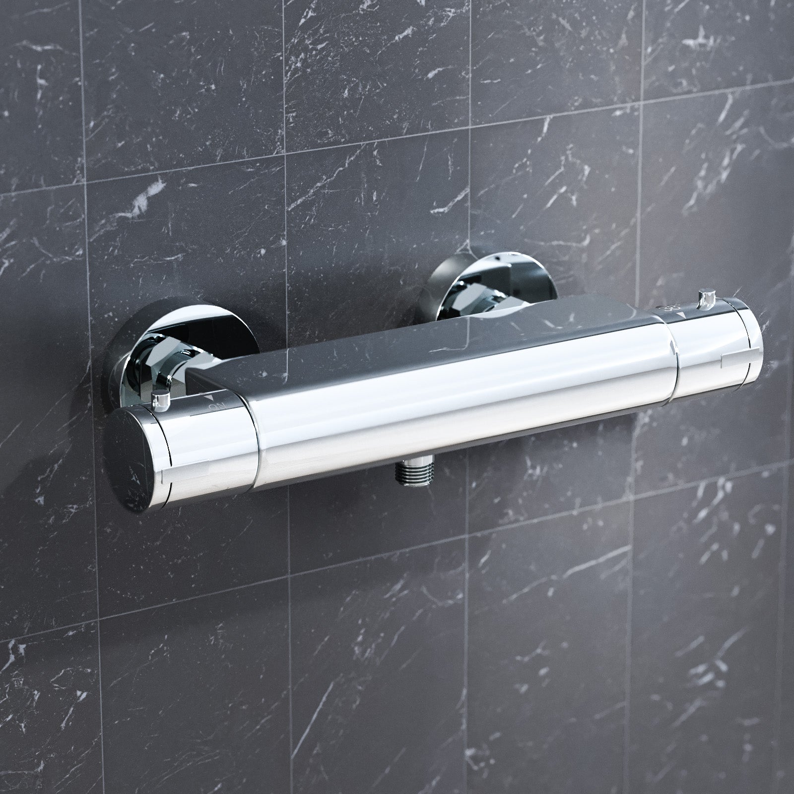 Round Chrome Thermostatic Shower Bar Valve Single Outlet Wall Mounted