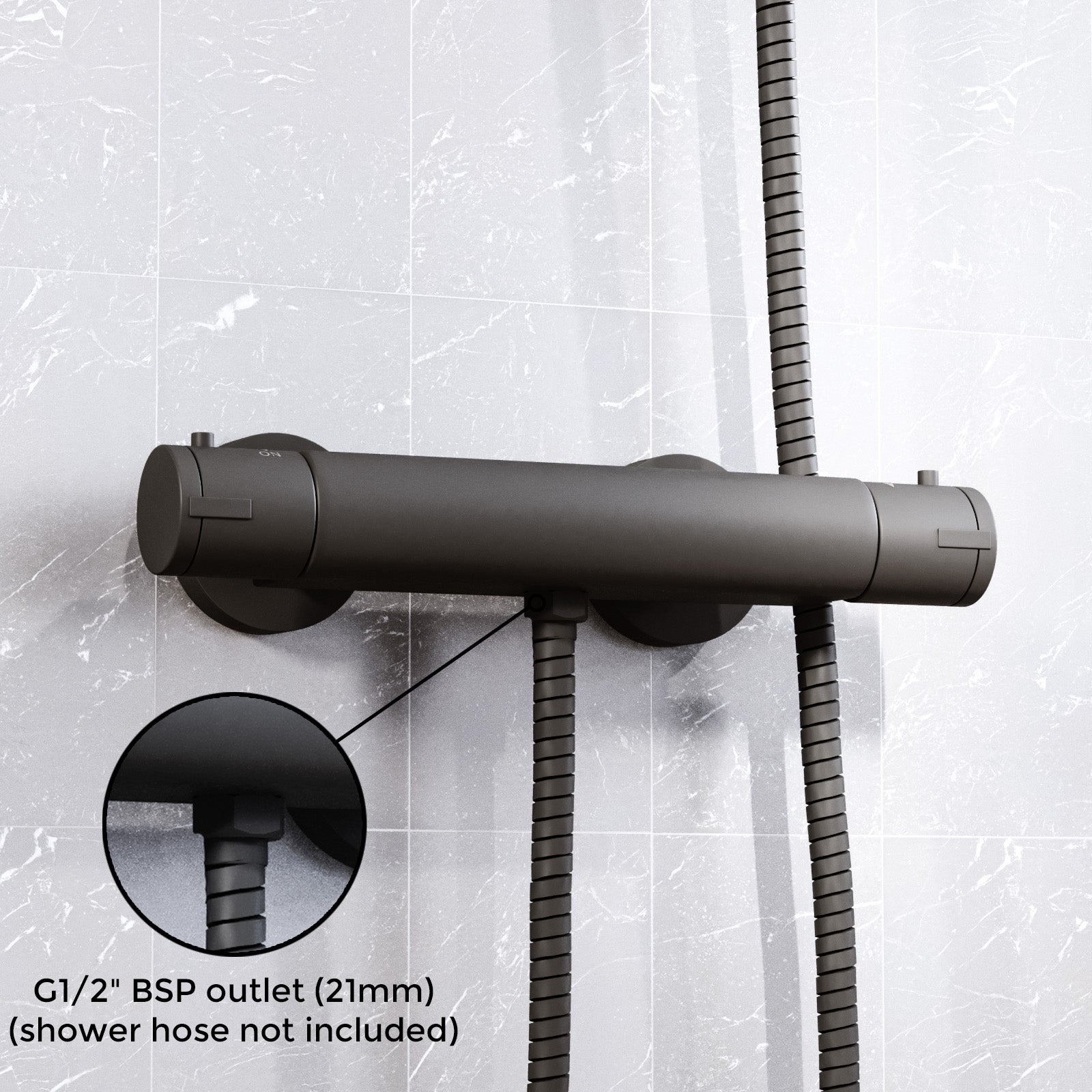 Matte Black Round Thermostatic Shower Bar Valve with Single Outlet