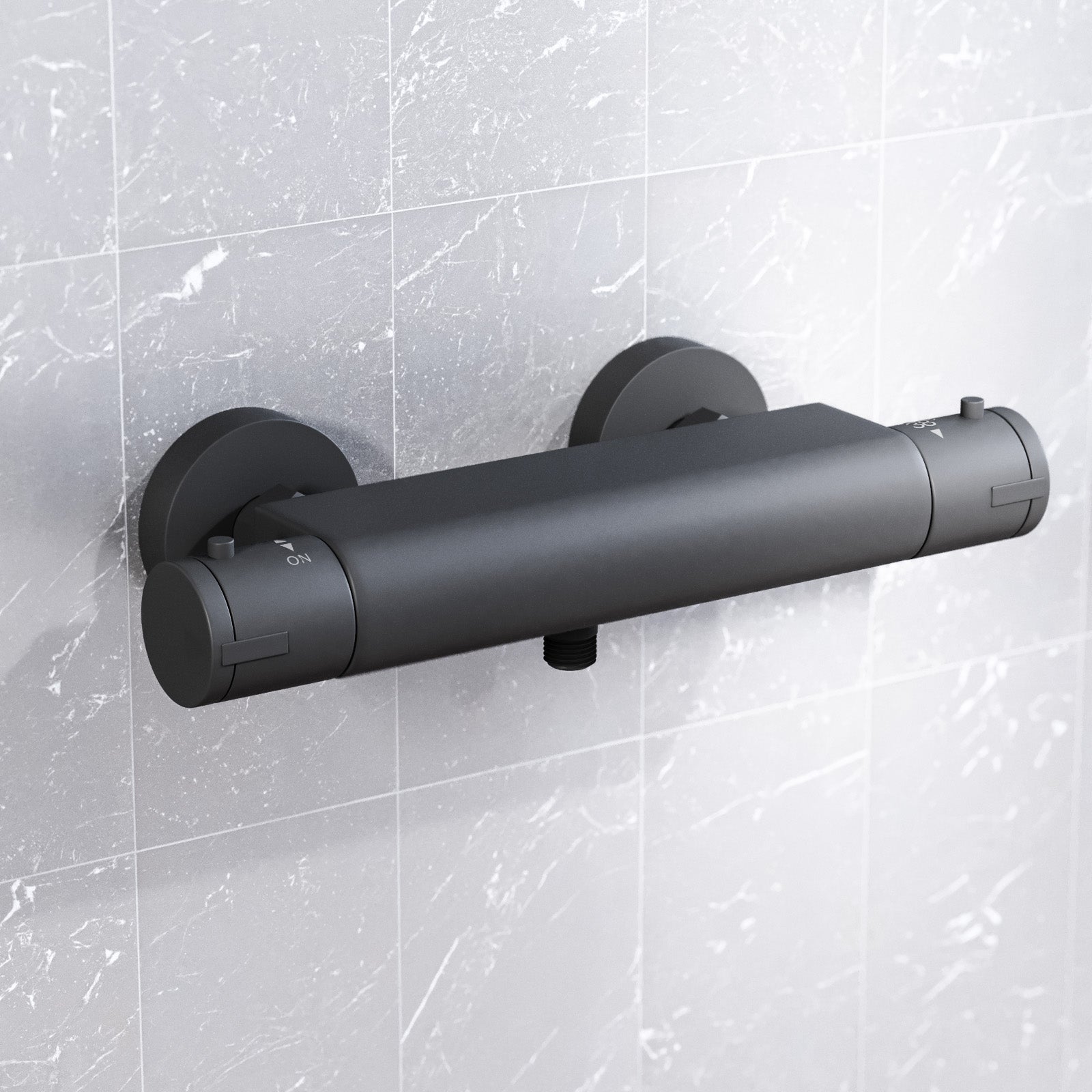 Matte Black Round Thermostatic Shower Bar Valve with Single Outlet