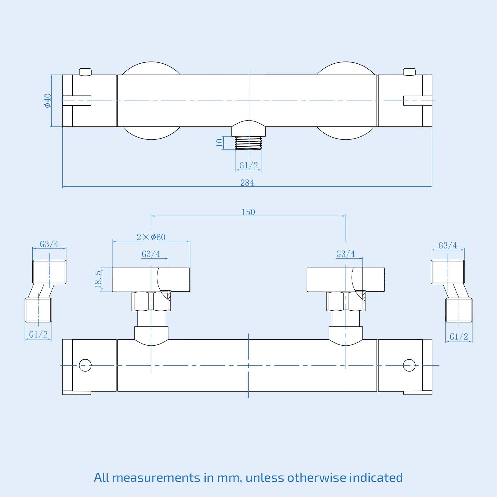 Round Chrome Thermostatic Shower Bar Valve Single Outlet Wall Mounted