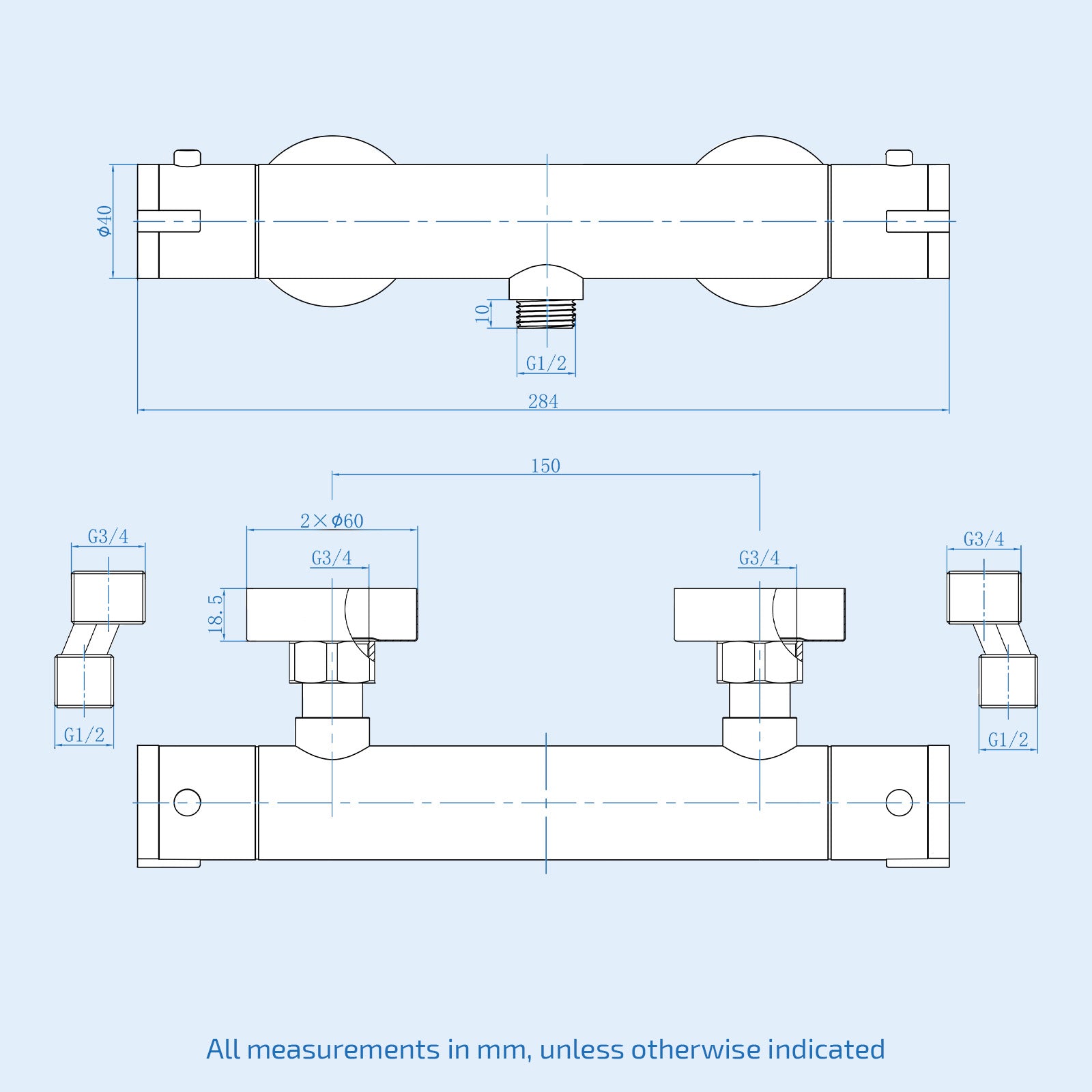 Round Chrome Thermostatic Shower Bar Valve Single Outlet Wall Mounted with Shower Slider Rail Kit