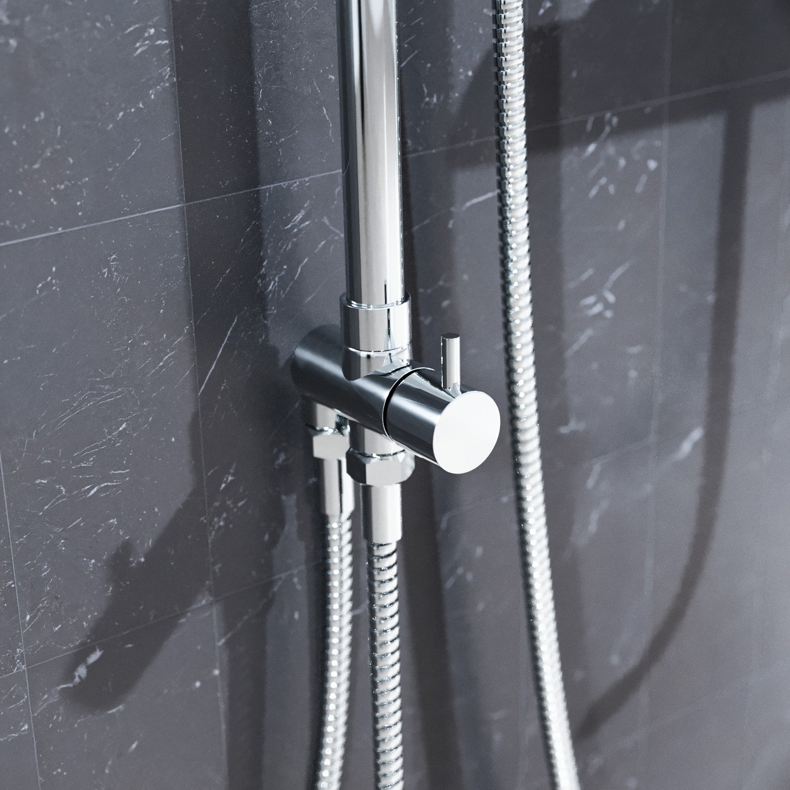 Round Chrome Thermostatic Shower Bar Valve Single Outlet Wall Mounted with Shower Slider Rail Kit